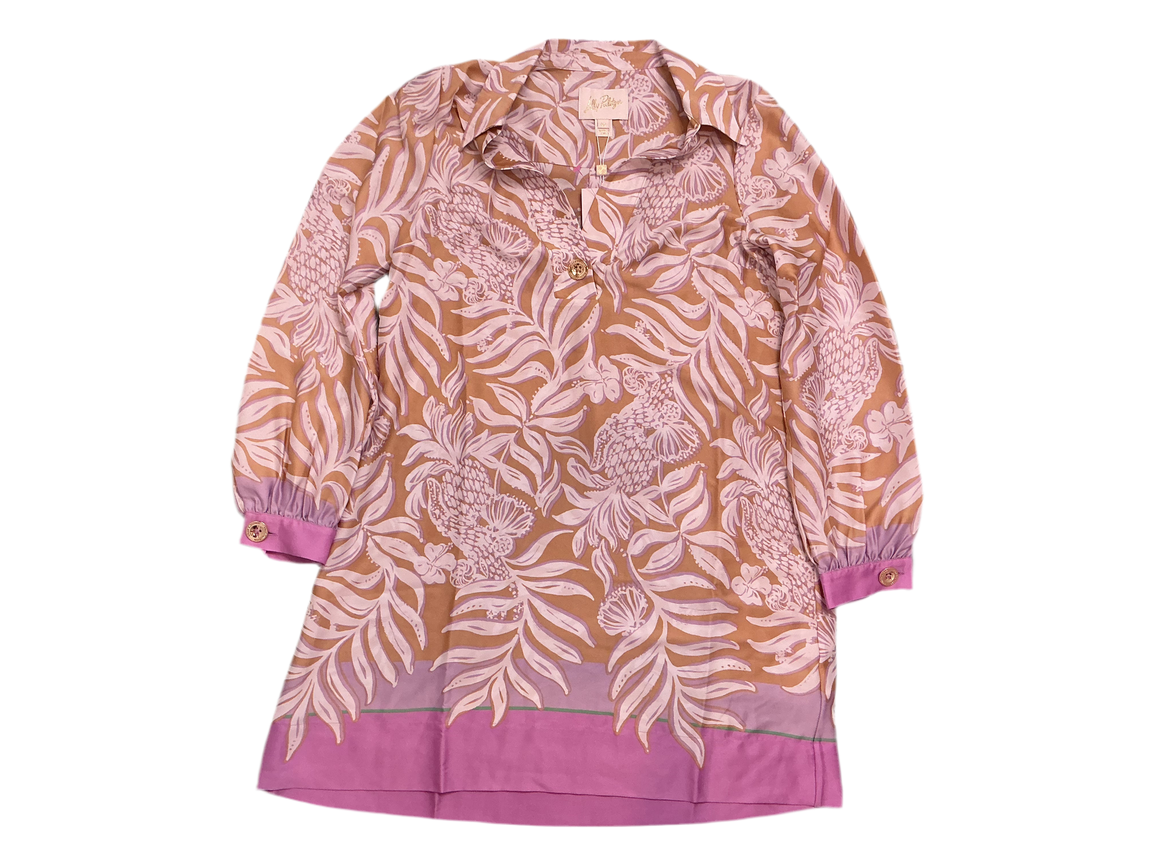 Lilly Pulitzer NWT - Iralanne Long Sleeve Popover Shirt Dress - Multi Bon Vivants Engineered - Size 00