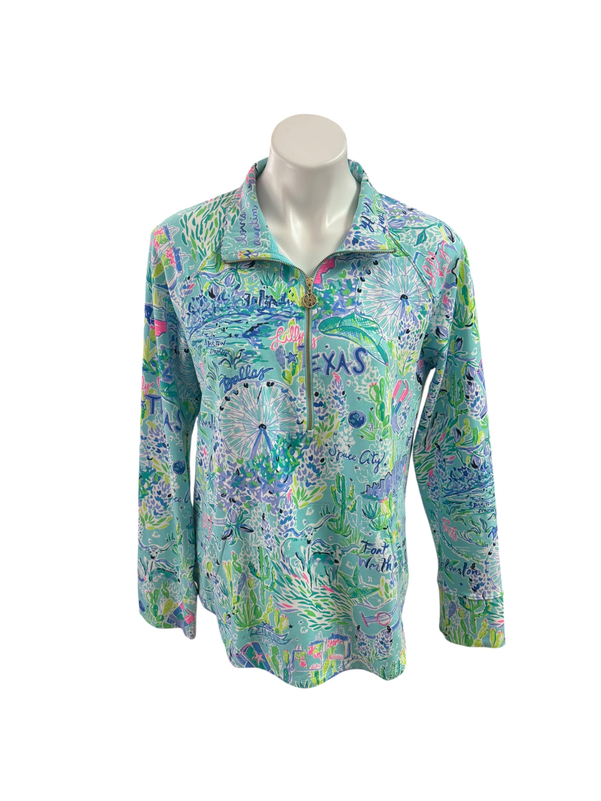Lilly Pulitzer UPF 50+ Skipper Popover Bayside Blue Lilly Loves Texas - Size L