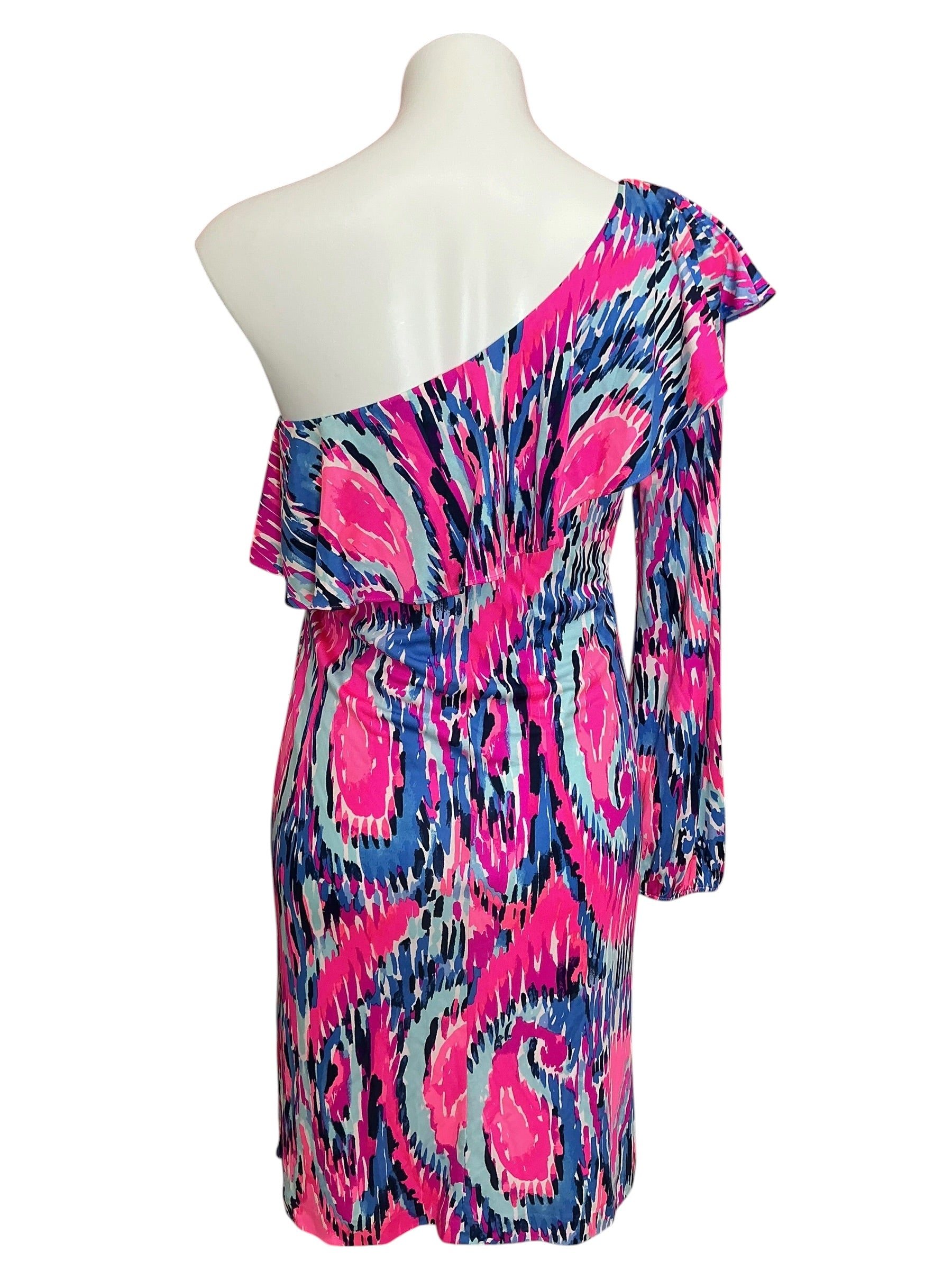 Lilly Pulitzer Amante Silk Jersey On-Shoulder Dress Free Spirit - Size M