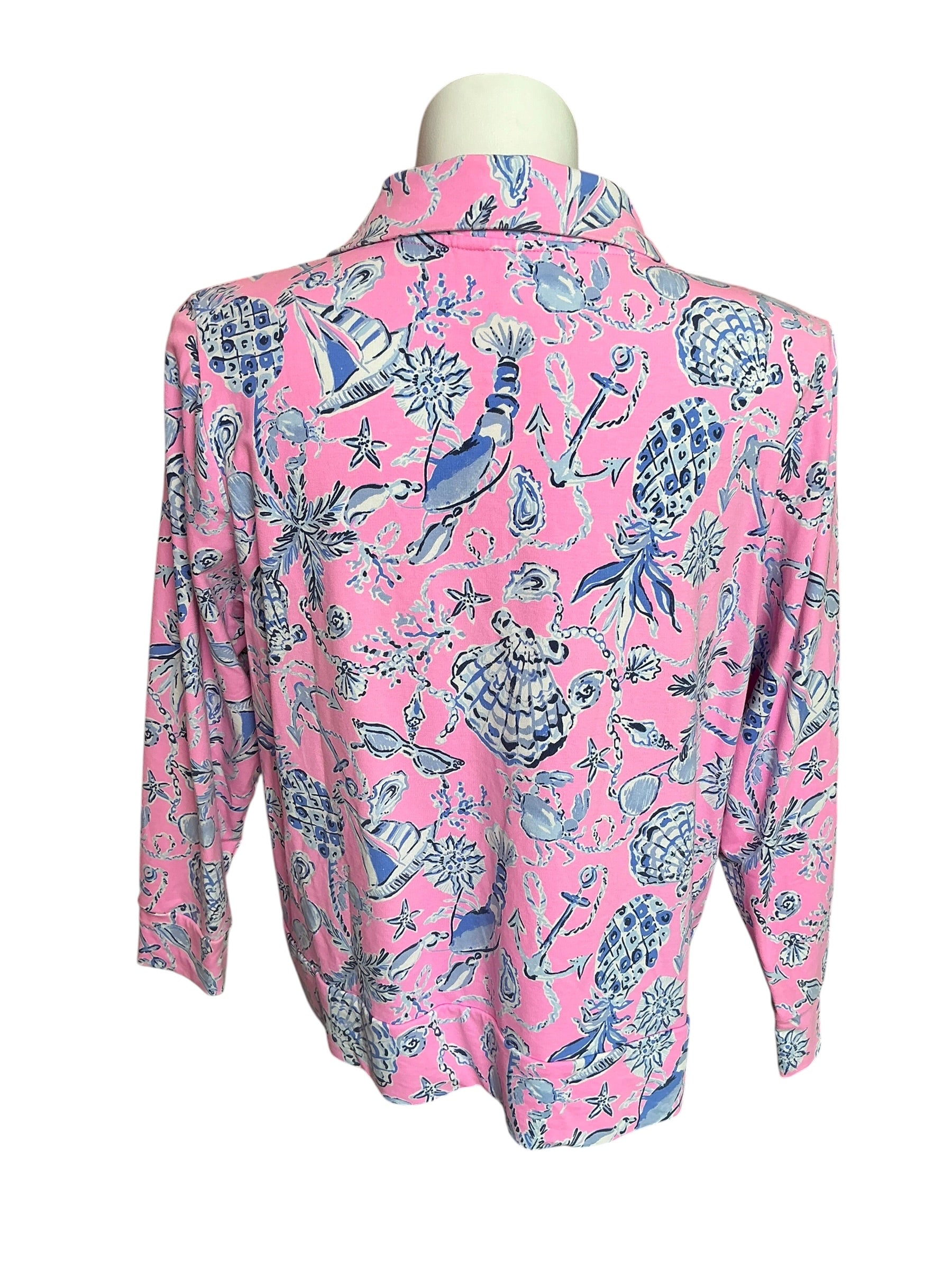 Lilly Pulitzer Eleni Pullover Rousseau Pink Barefoot Beachcombers - Size XXL