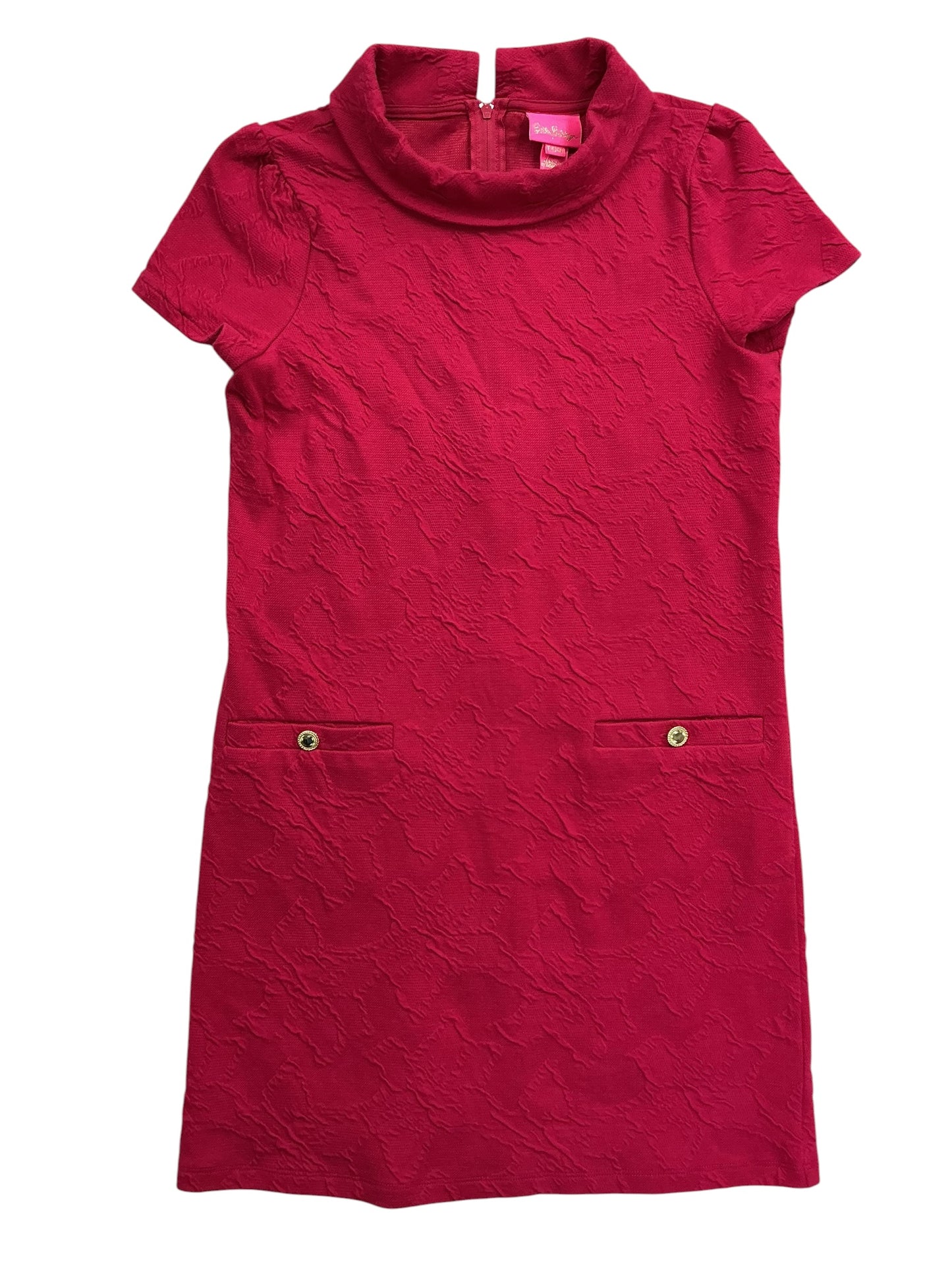 Lilly Pulitzer Kids Girls Mini Daisee Shift Dress Poinsettia Red Knit Pucker Jacquard - Size XL 12-14