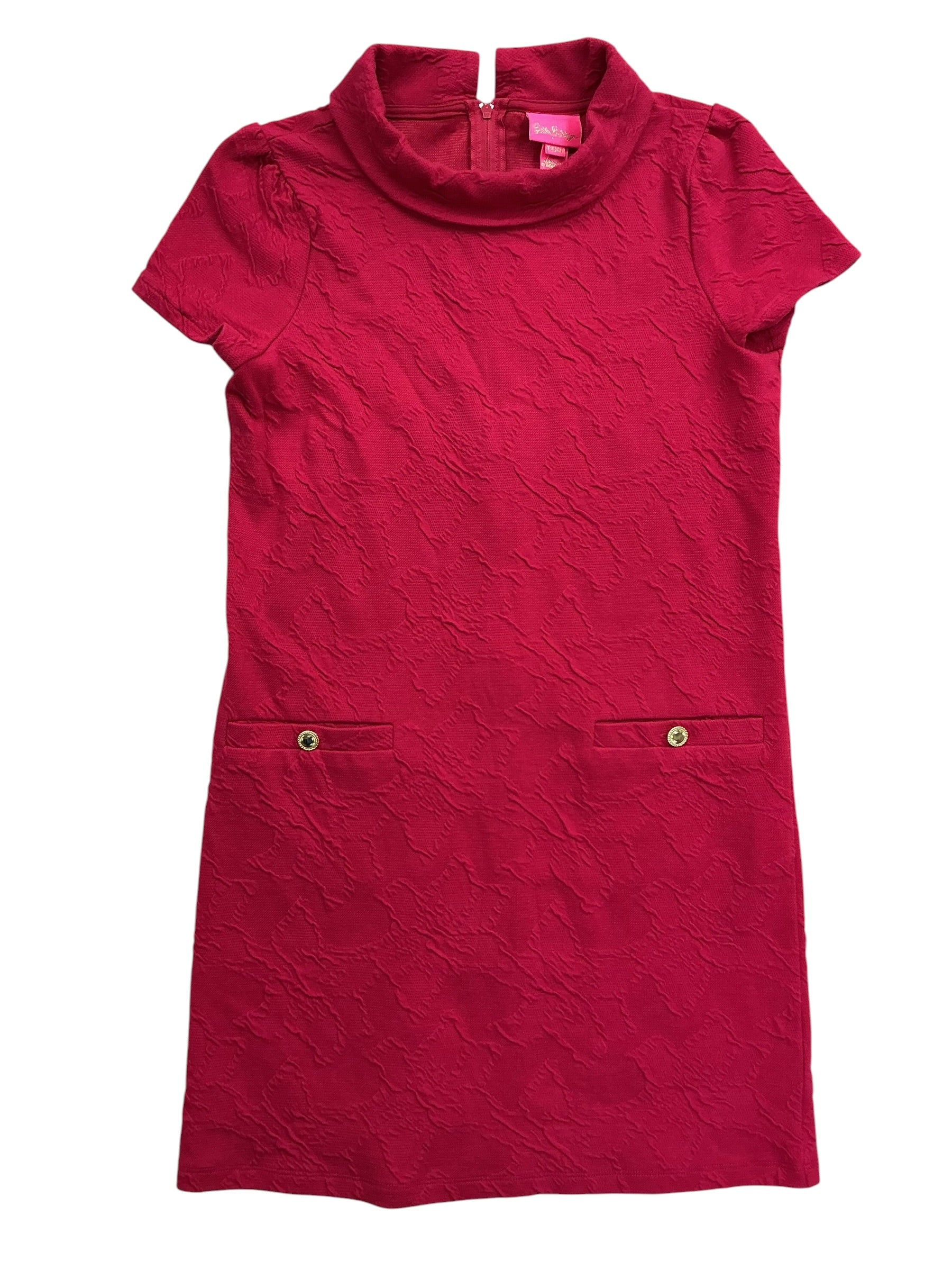 Lilly Pulitzer Kids Girls Mini Daisee Shift Dress Poinsettia Red Knit Pucker Jacquard - Size XL 12-14