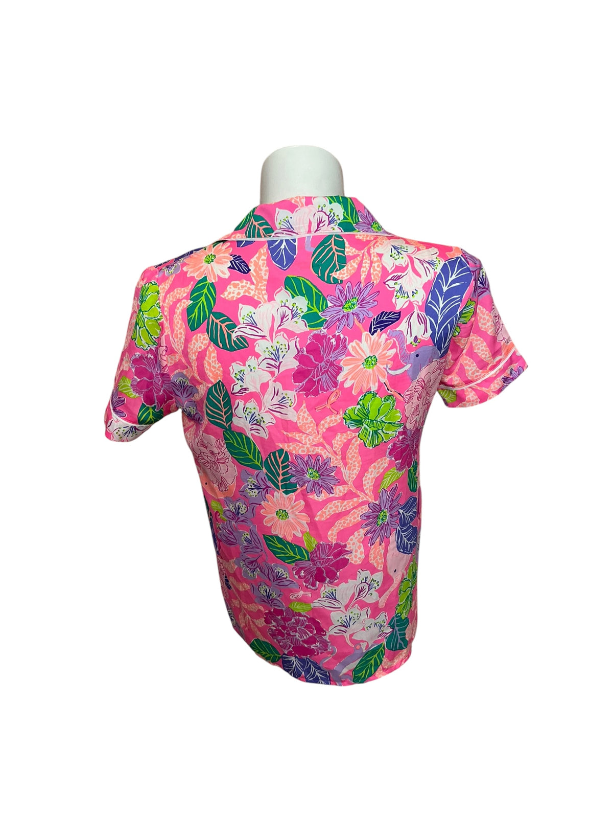 Lilly Pulitzer Teagan PJ Woven Short Sleeve Top Pink Isle Best of Friends - Size S