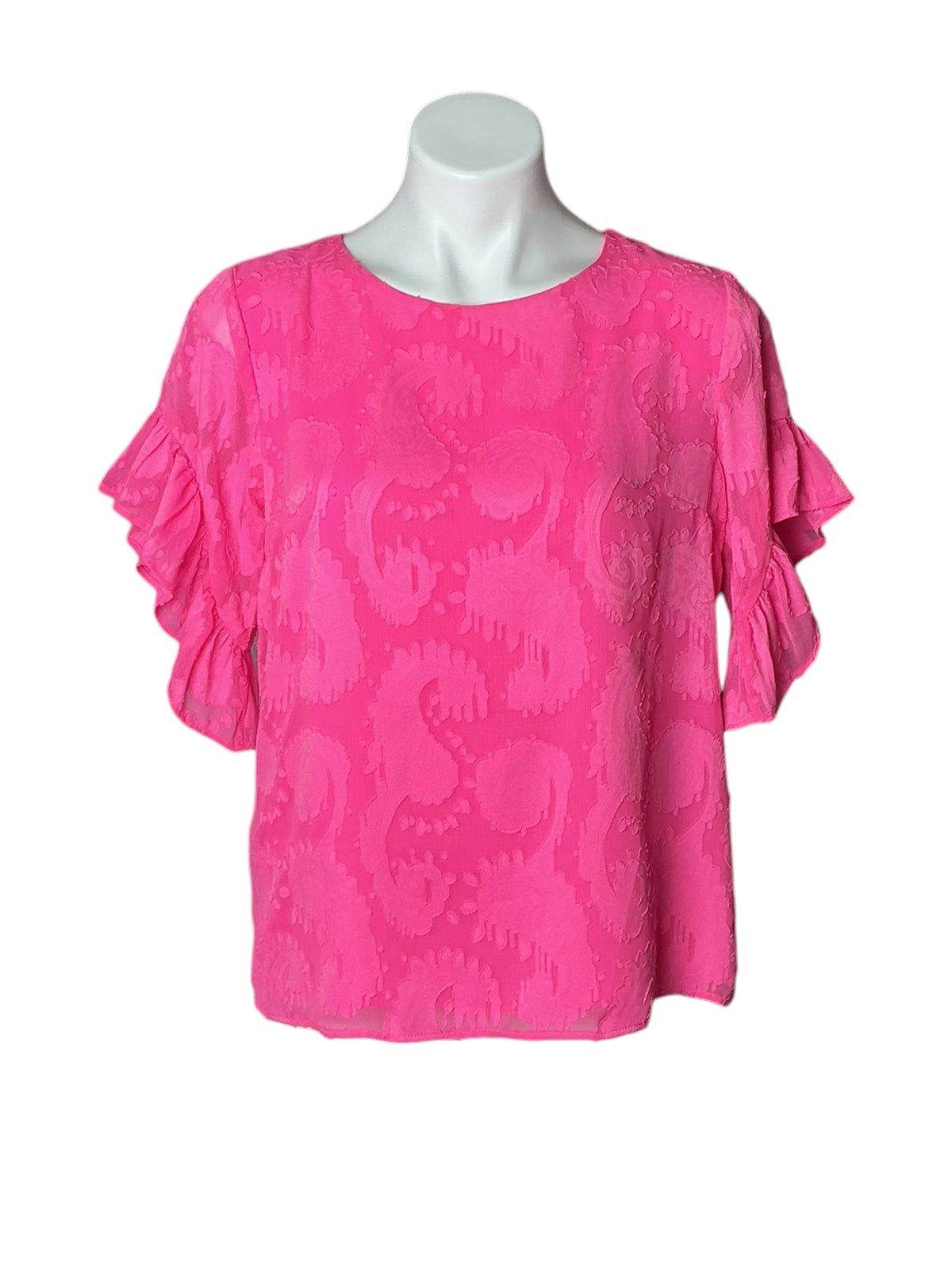 Lilly Pulitzer Darlah Top Cockatoo Pink Tangerine Dream Poly Clip Jacquard - Size S
