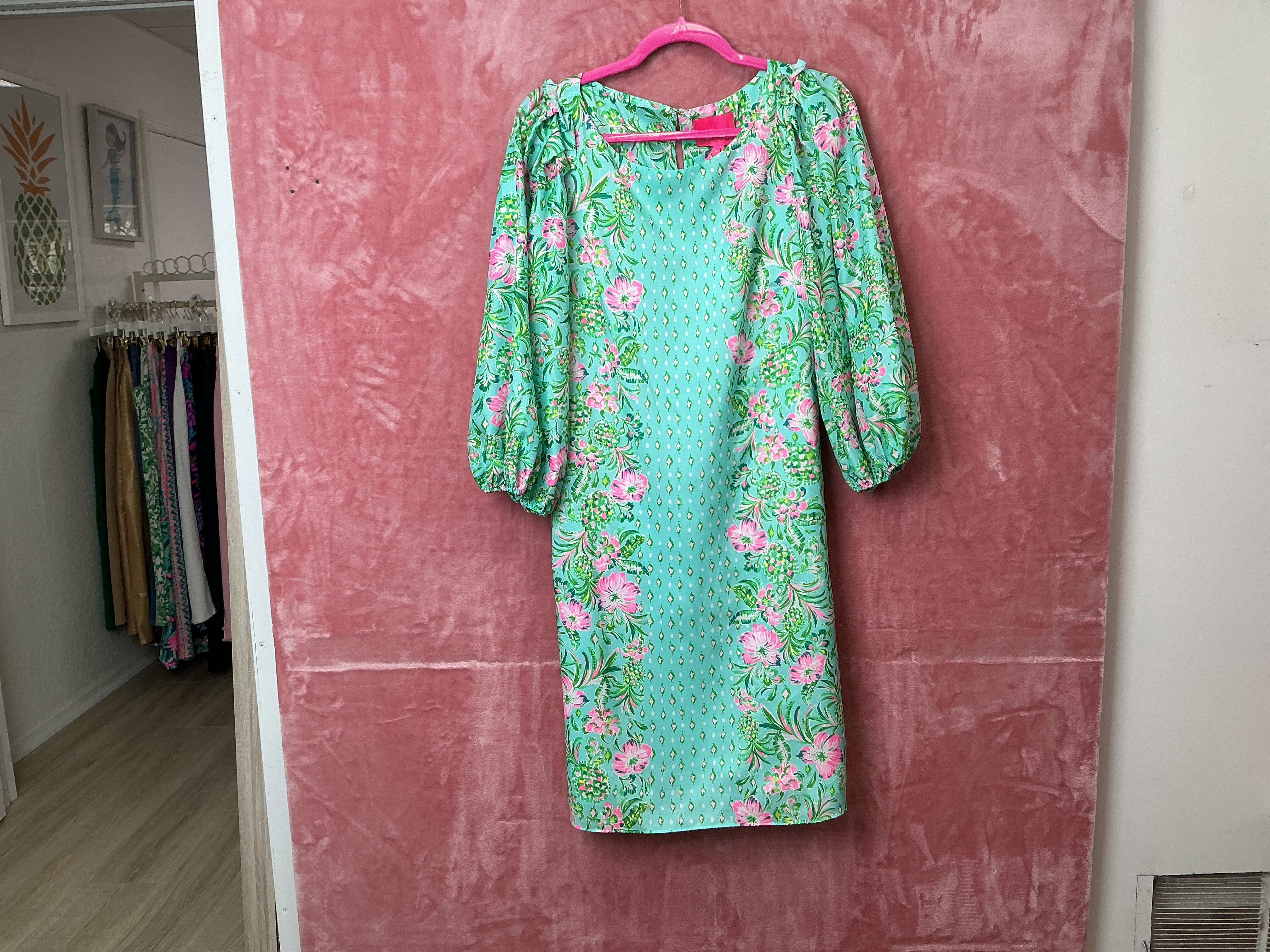 Lilly Pulitzer NWT Barbara Sleeved Dress Surf Blue Oh Diamond Girl Engineered - Size XL