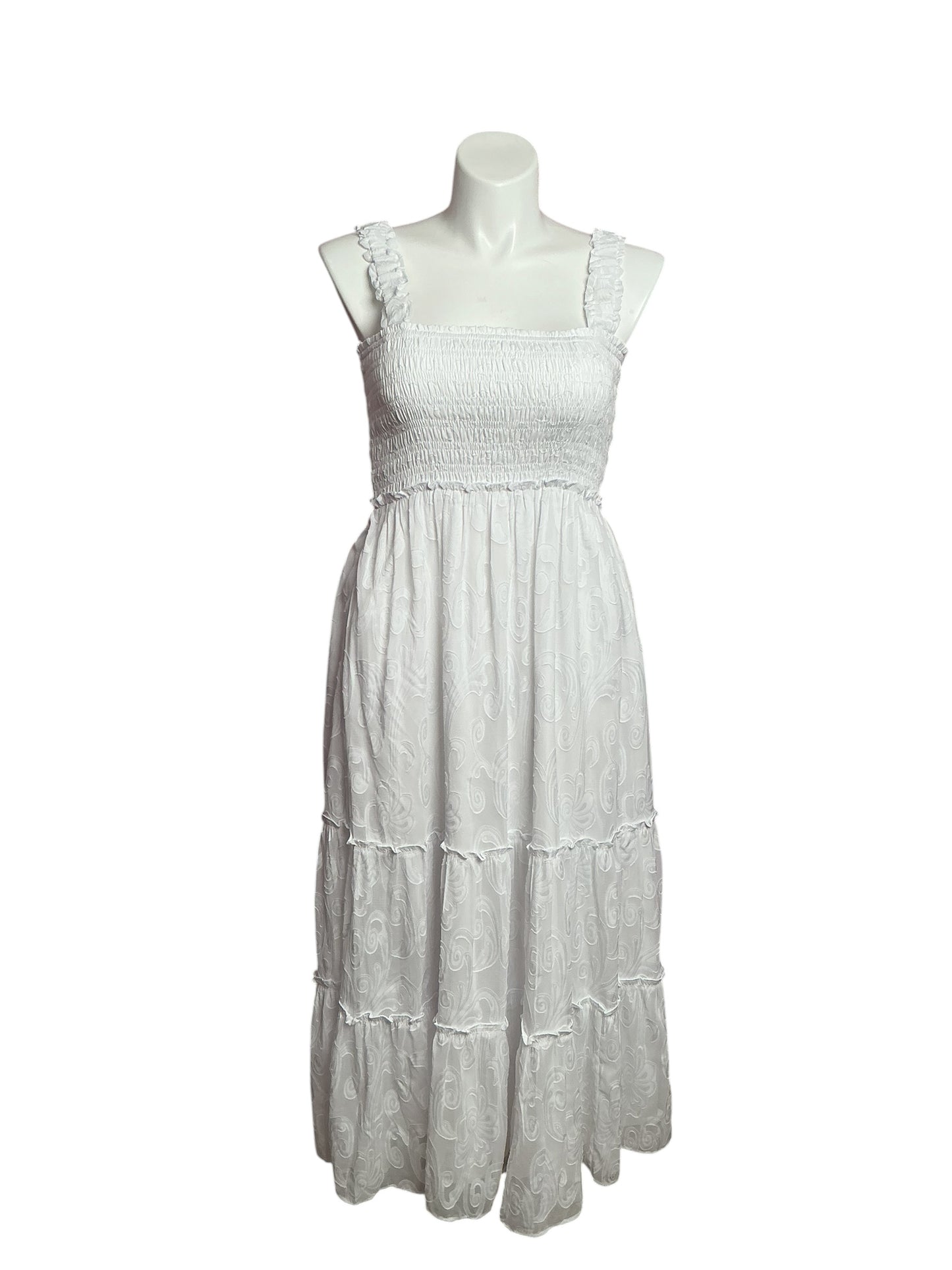 Lilly Pulitzer- Hadley Smocked Maxi Dress Resort White Crepe Swirl Size L
