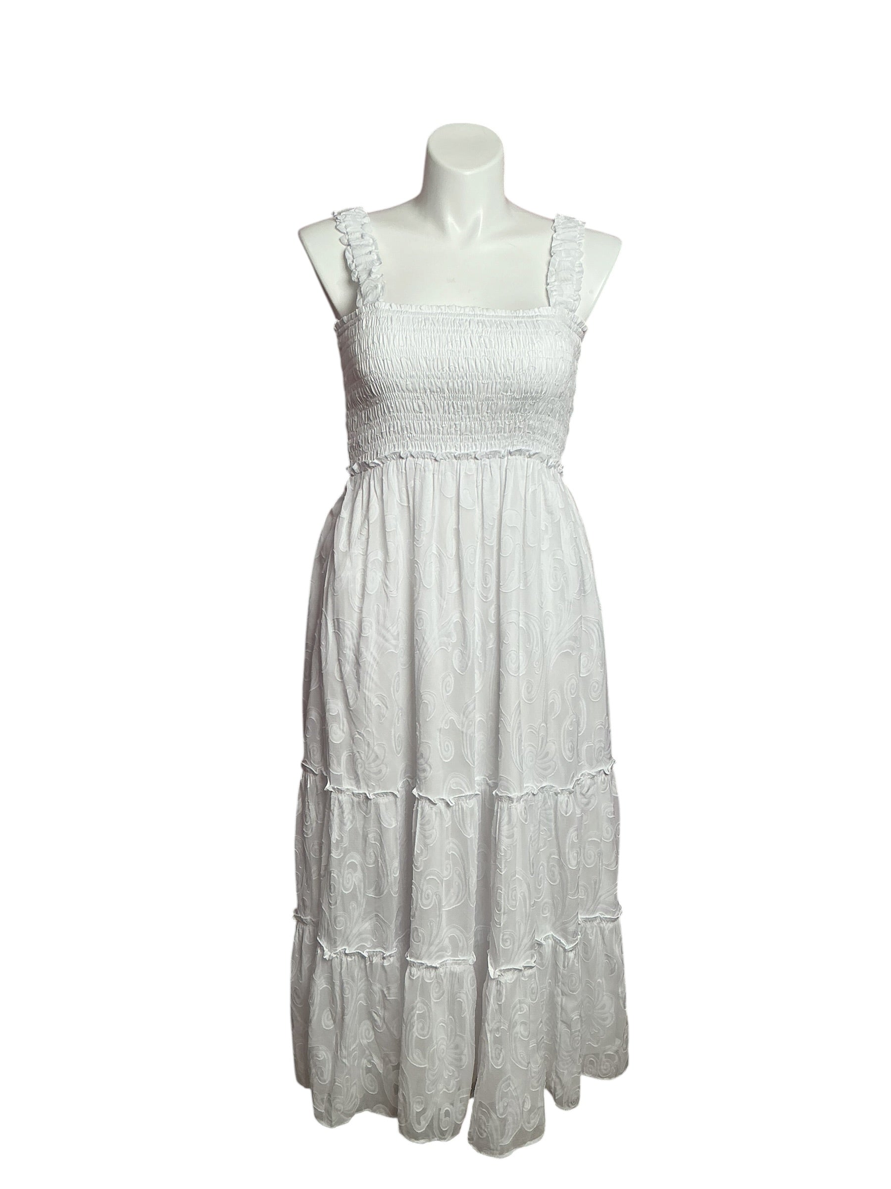 Lilly Pulitzer- Hadley Smocked Maxi Dress Resort White Crepe Swirl Size L