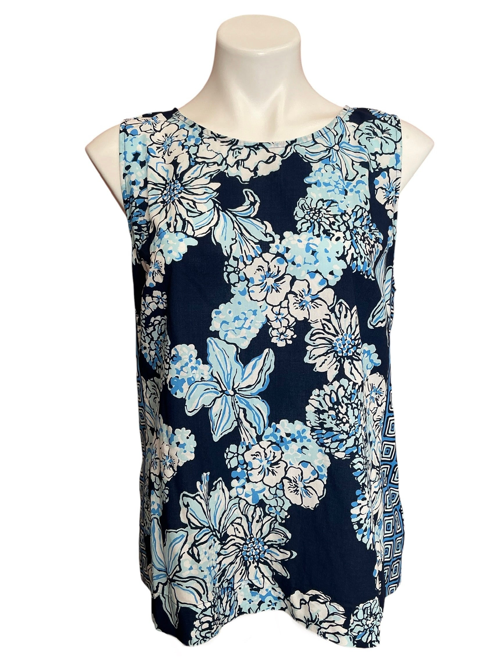 Lilly Pulitzer Iona Sleeveless Top Low Tide Navy Bouquet All Day - Size L