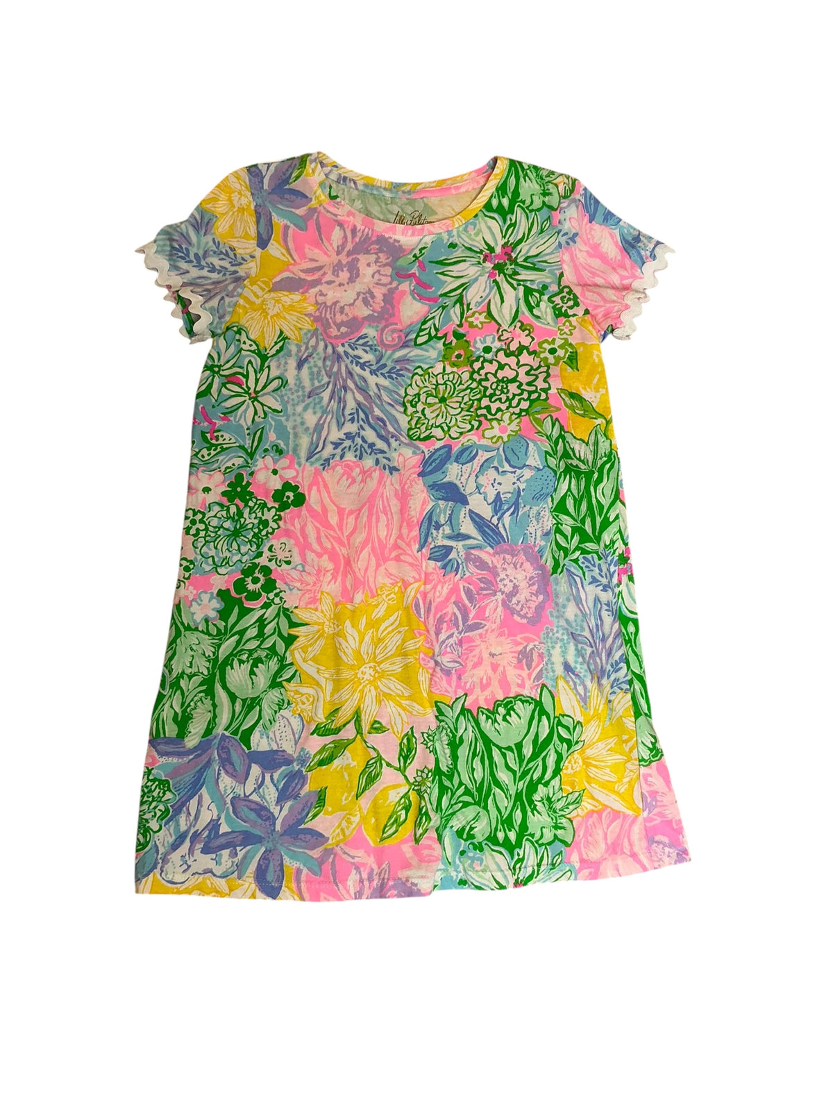 Lilly Pulitzer Girls Cody Short Sleeve Dress Multi Bright Delight Patch - Size M (6-7)