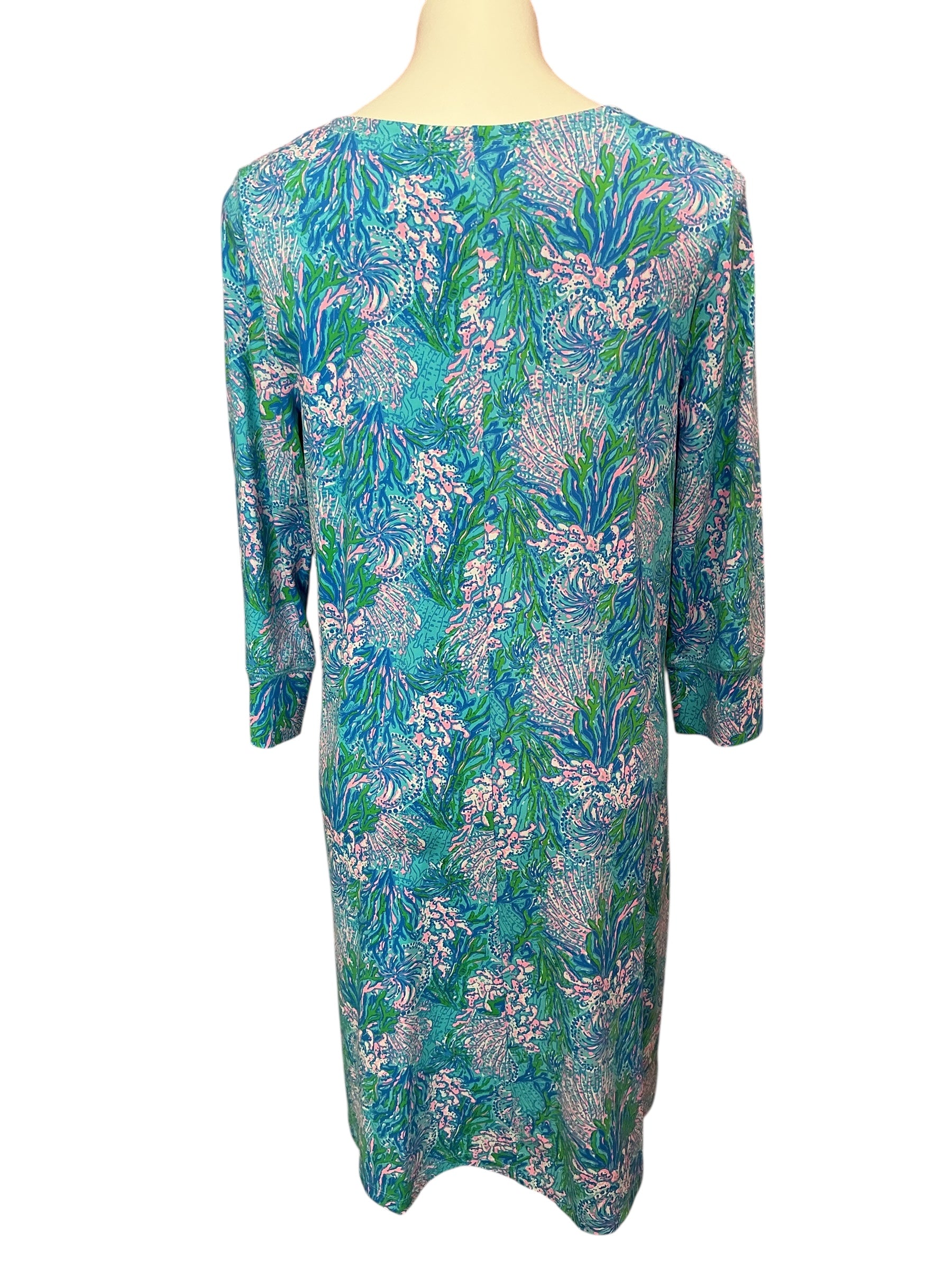Lilly Pulitzer NWT Solia Chilly Lilly UPF 50+ Dress Las Olas Aqua Strong Current Sea - Size L