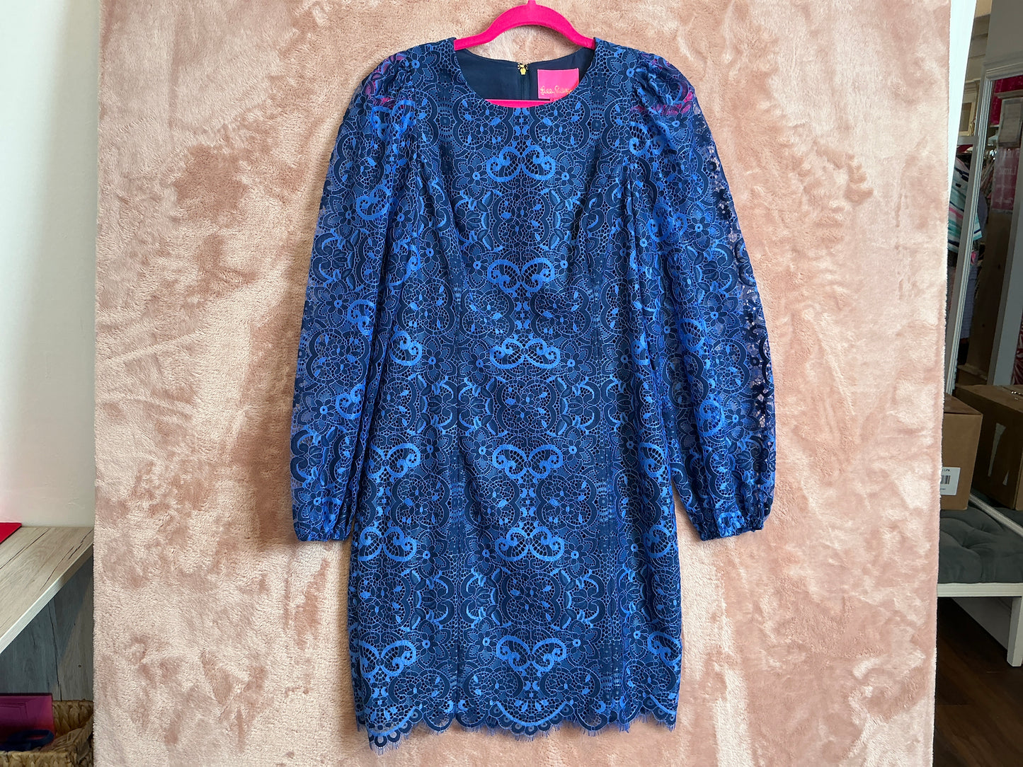 Lilly Pulitzer NWT - Georgi Long Sleeve Lac - Boca Blue Two Tone Carnival Lace - Size 6