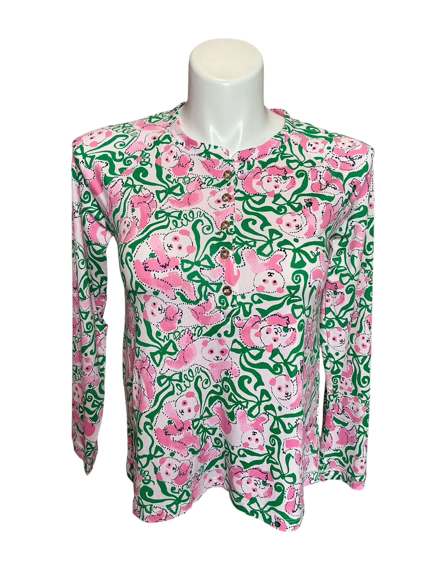 Lilly Pulitzer NWT Alexander PJ Top Pink Quartz Panda N Bows - Size S