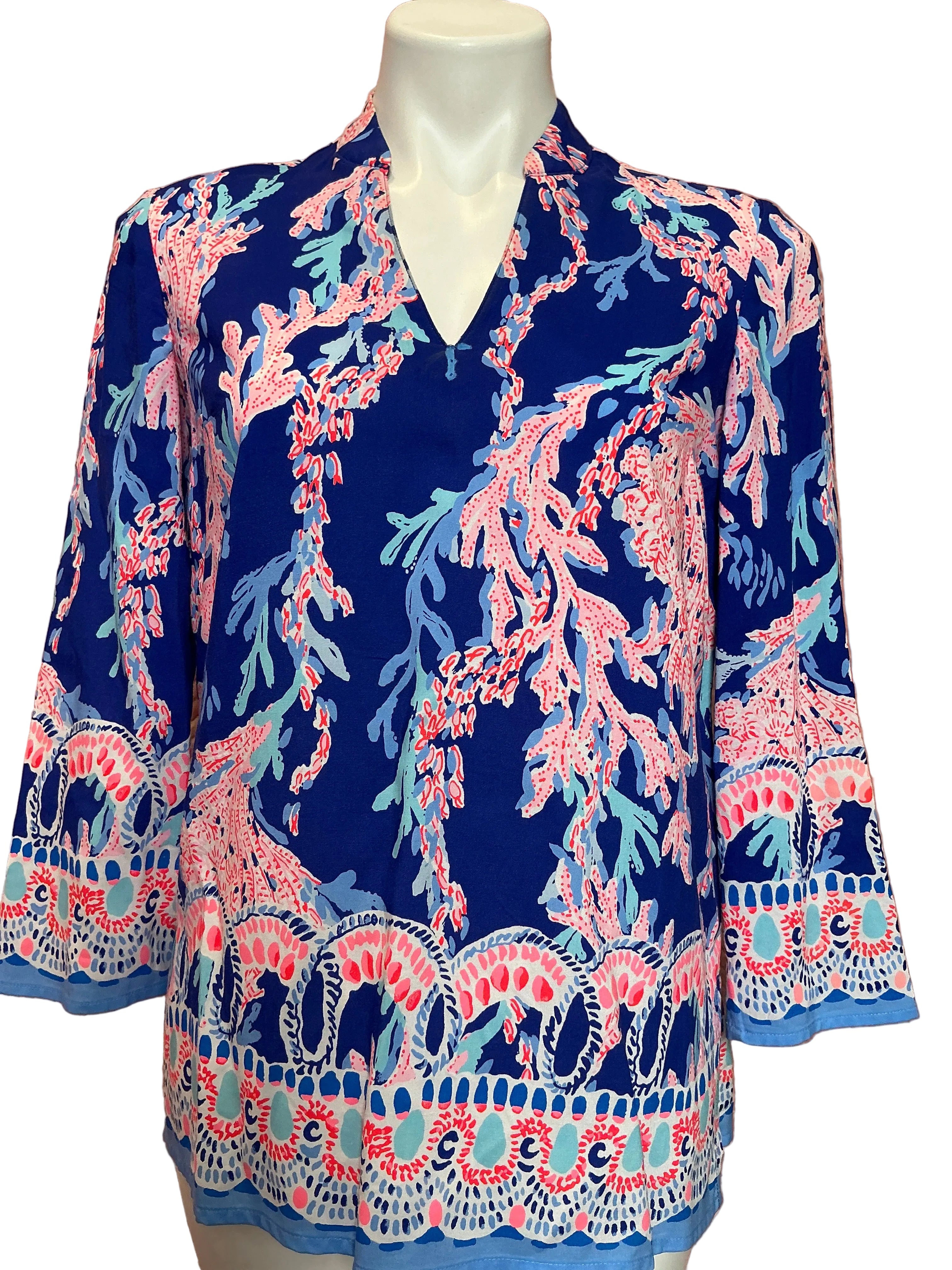LILLY PULITZER Luna Bay Tunic Borealis Blue Swim On Over Engineere - Size XXS