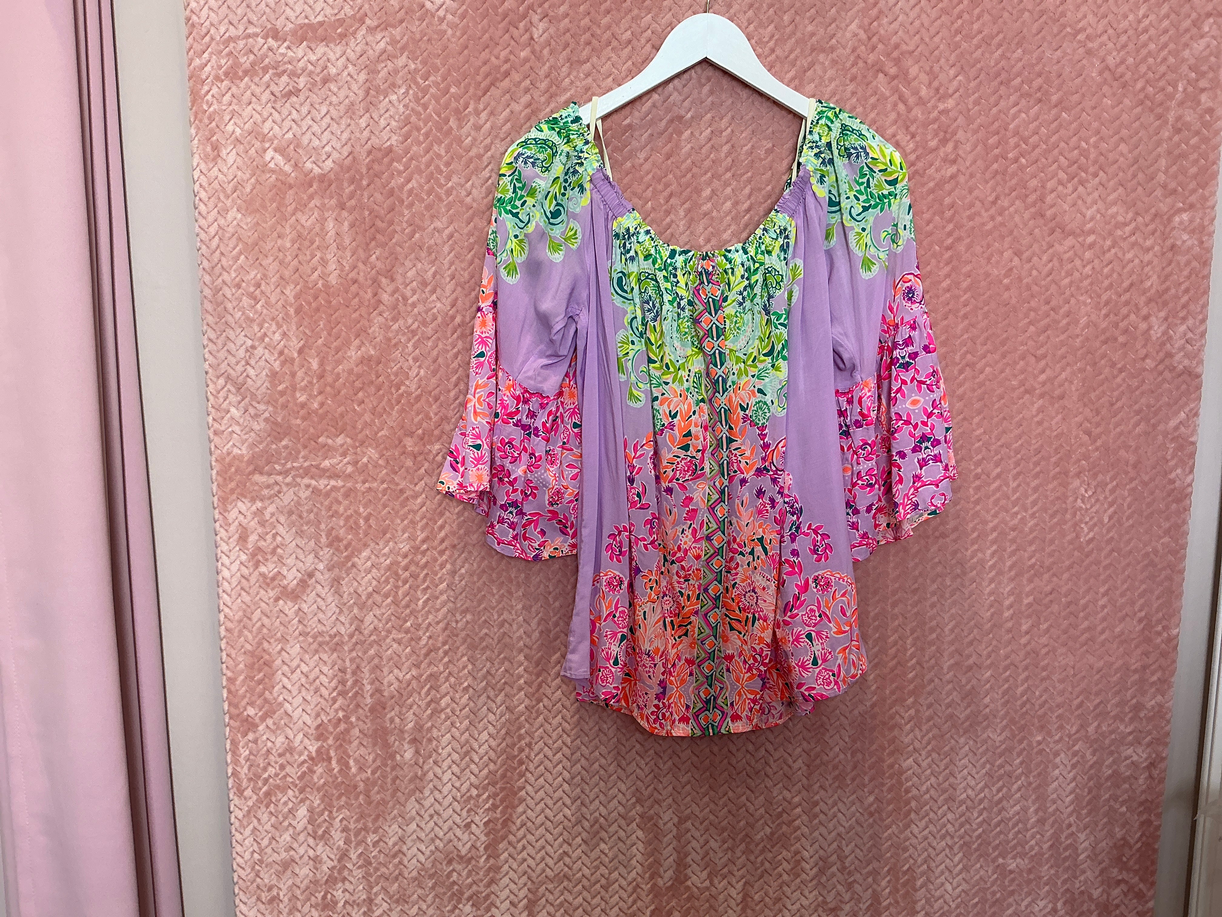 Lilly Pulitzer Top NWT - Nevie Long Sleeve Off The Shoulder Top - Multi - Sunshine Vibes Engineered - Size XL