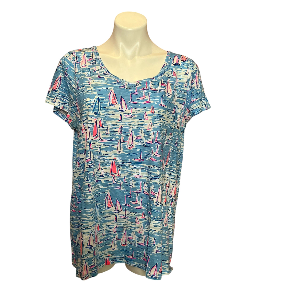 Lilly Pulitzer Etta Scoop Neck Short-Sleeve Tee Zanzibar Blue Boatylicious - XL