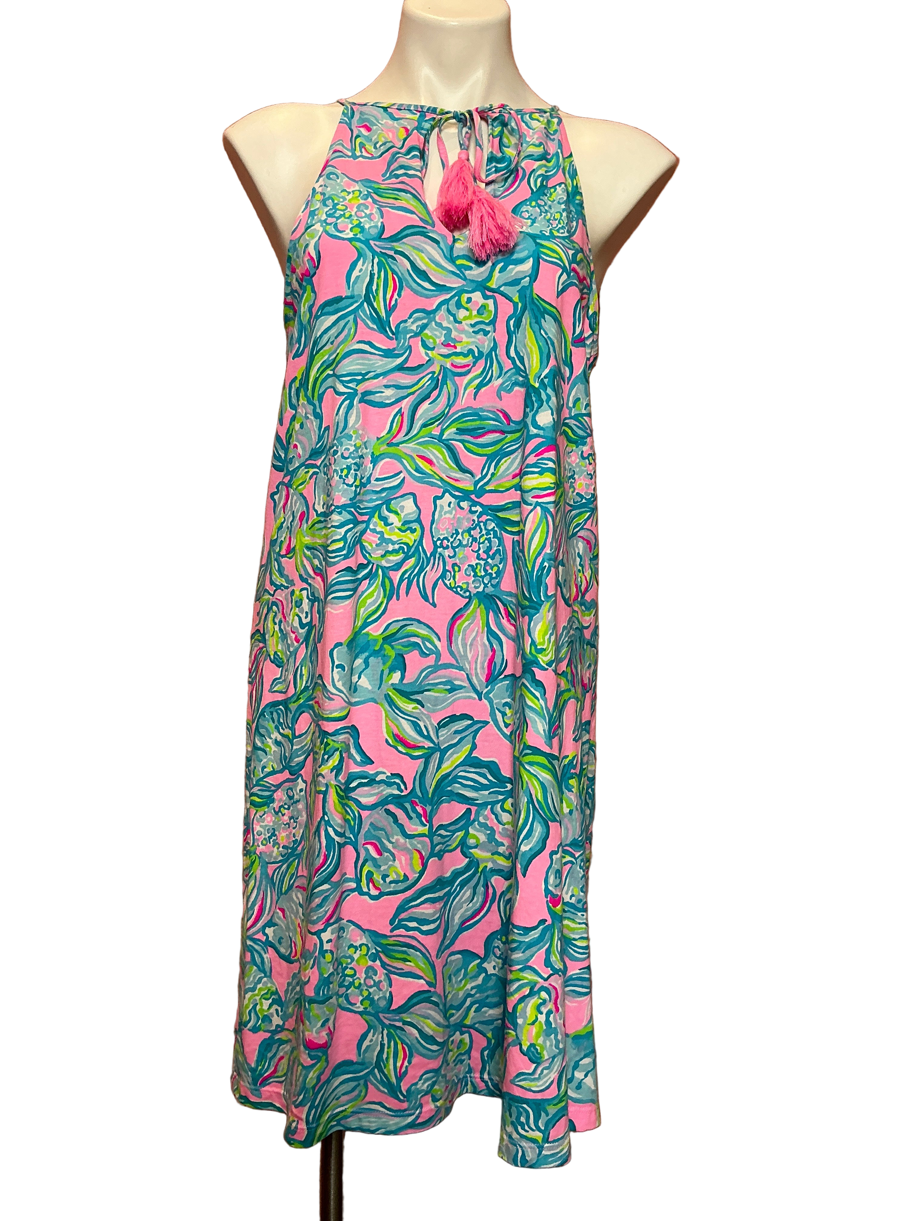 Lilly Pulitzer Margot Swing Dress Sleeveless Pink & Blue Fish Print  - Size M