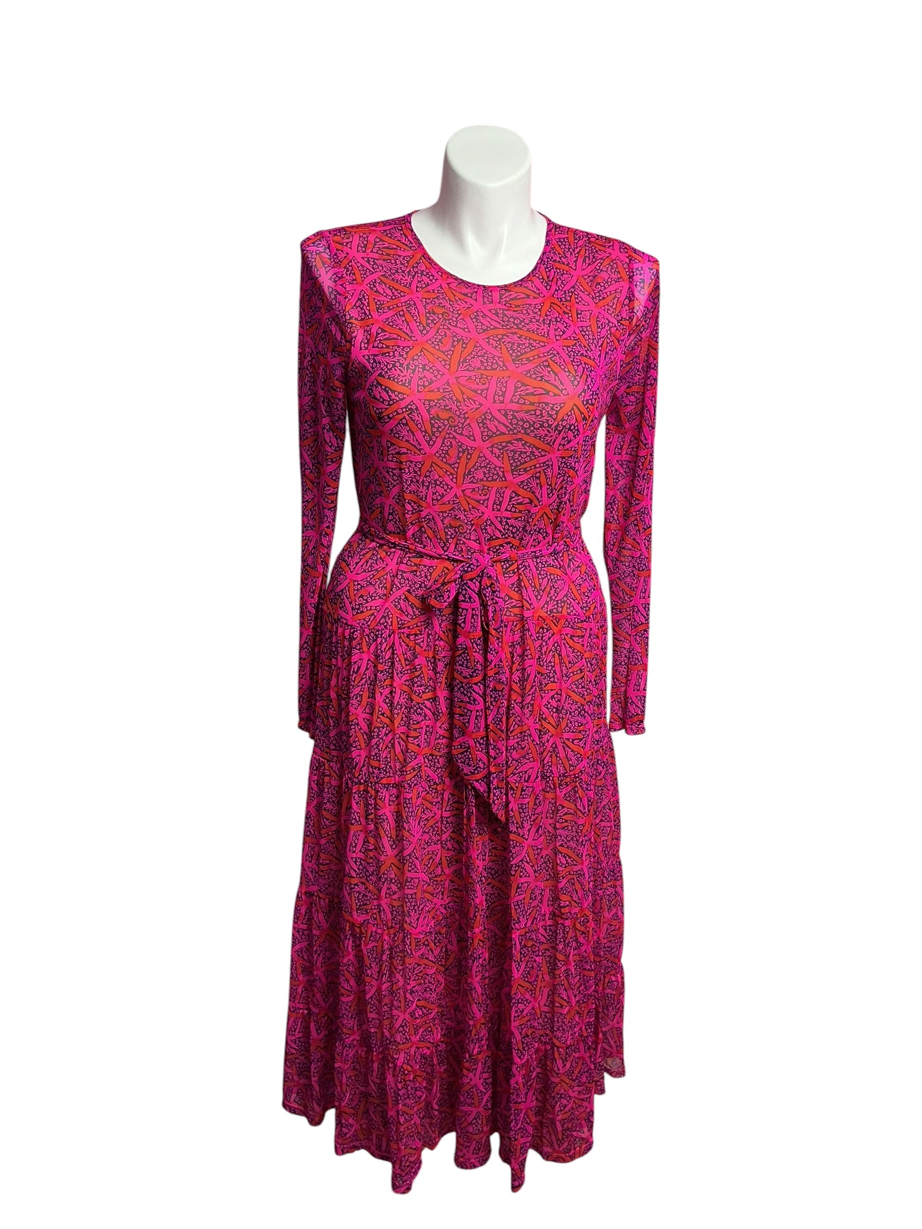 Lilly Pulitzer- Izabella Midi Dress Passion Fruit Pink Star Searching Size L
