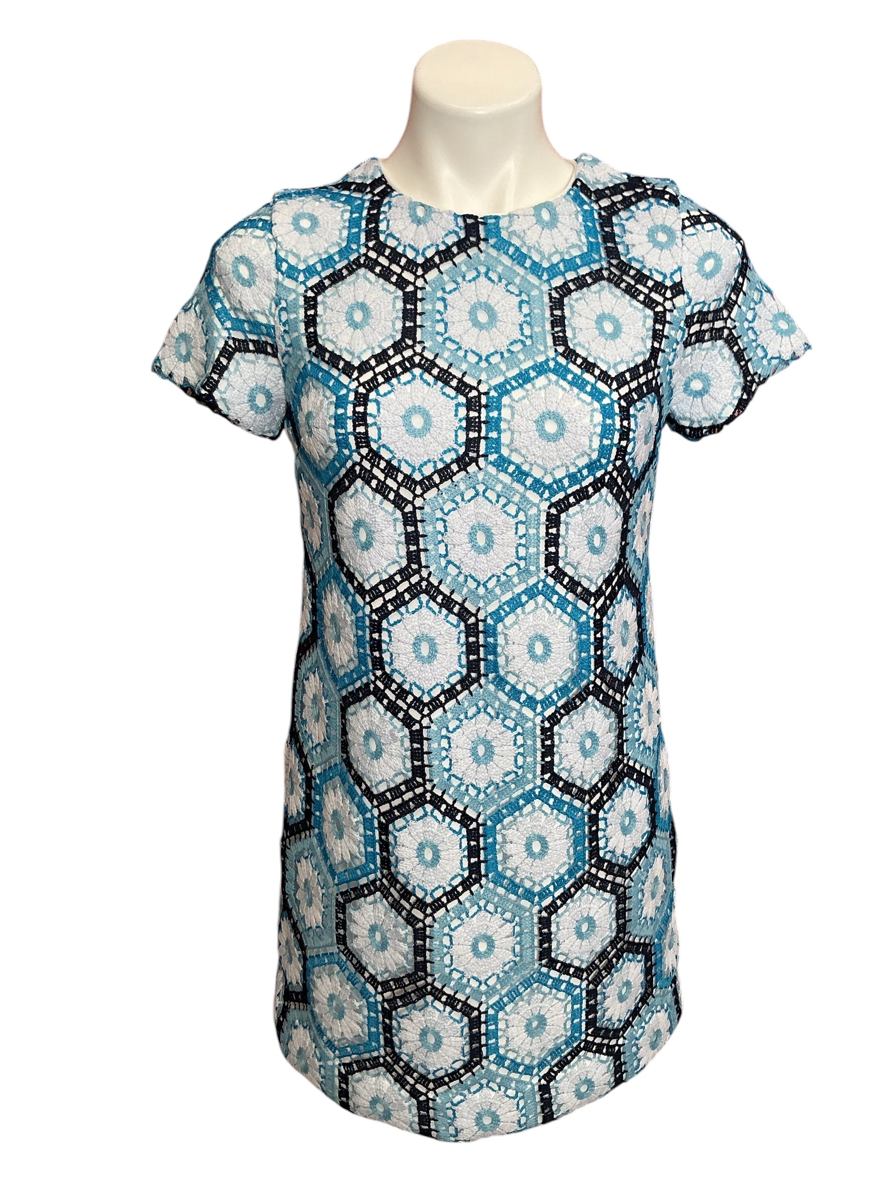 Lilly Pulitzer NWT Leyla Shift Dress Bellevue Blue Daisy Hex Crochet - Size 0