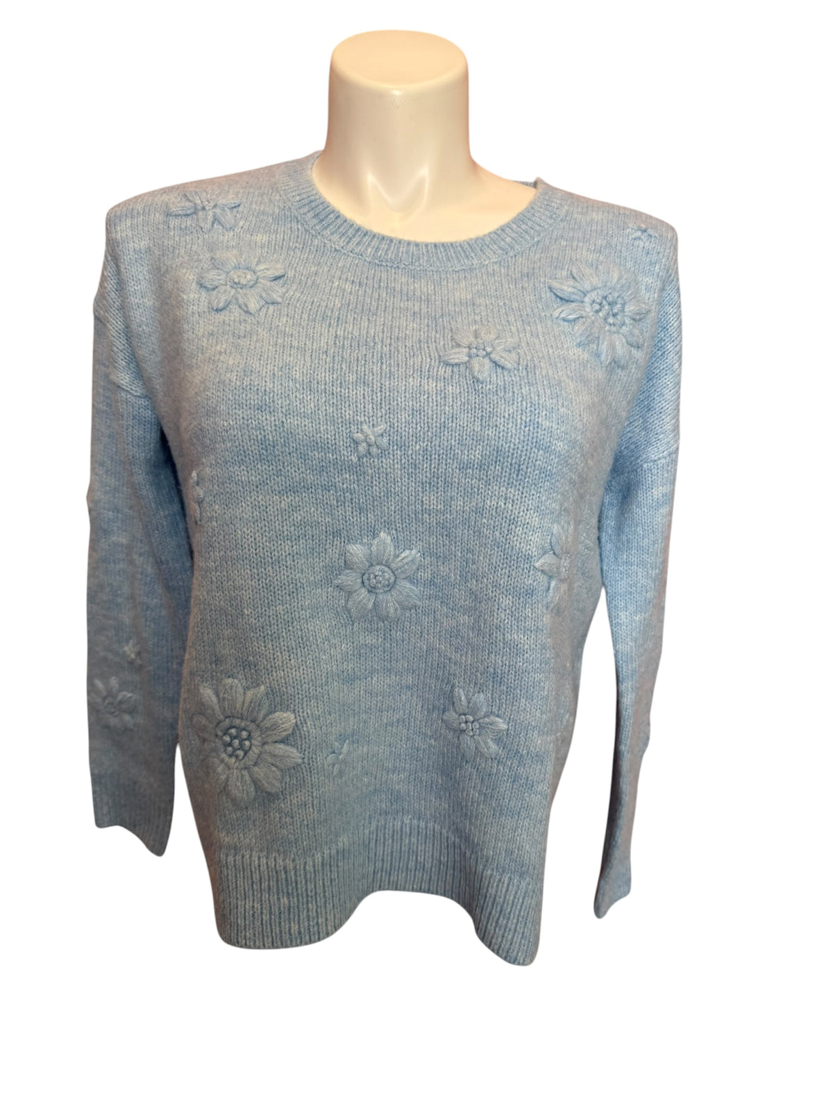 Lilly Pulitzer Elizabelle Sweater Heathered Bonaire Blue Coastal Flowers - Size M