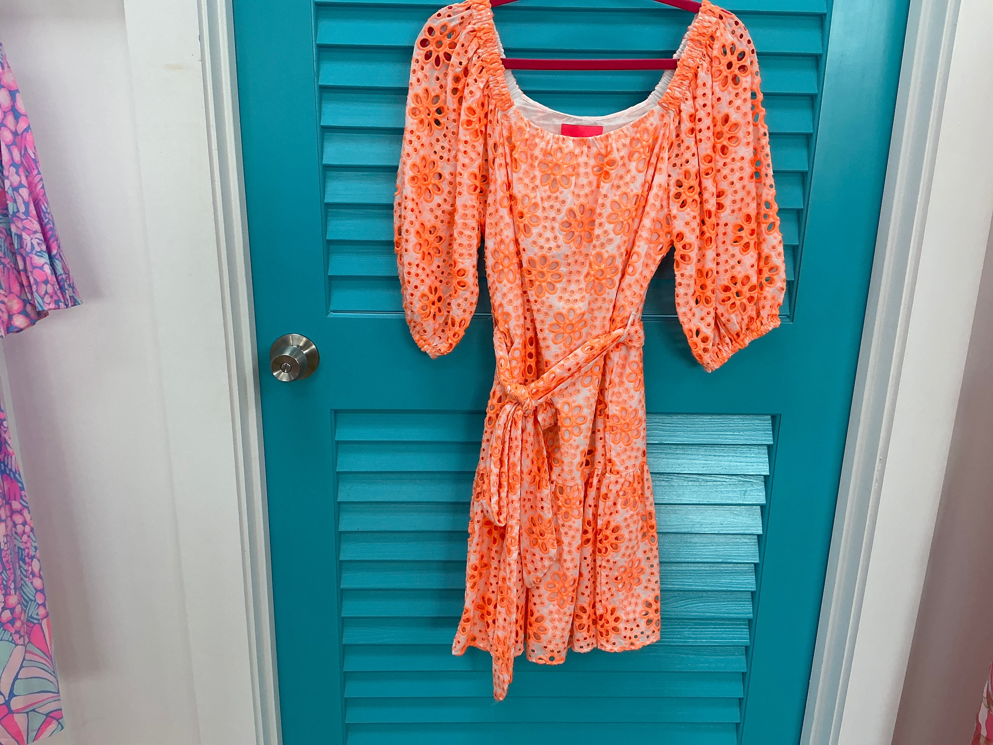 Lilly Pulitzer NWT Kerrigan Elbow Eyelet Dress Cantaloupe FunFlower - Size M