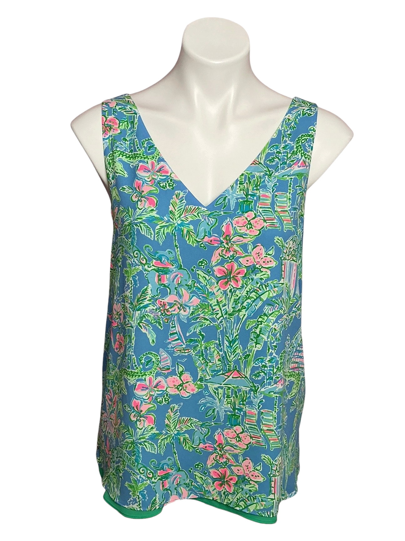 Lilly Pulitzer Florin Reversible Top Boca Blue Beneath the Bougainvillea - Size L