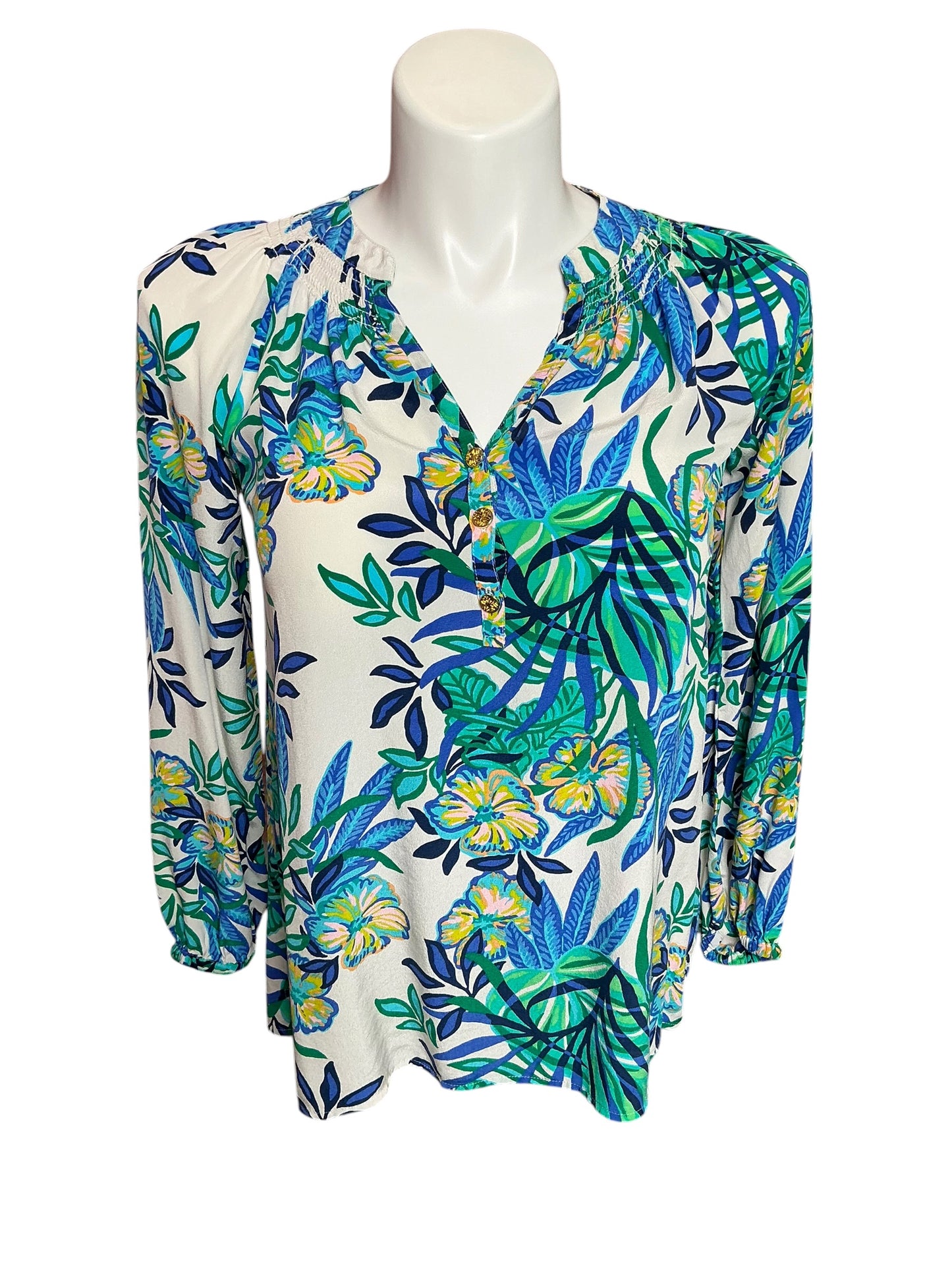 Lilly Pulitzer Elsa Silk Top Golden Hour Glam - Size S