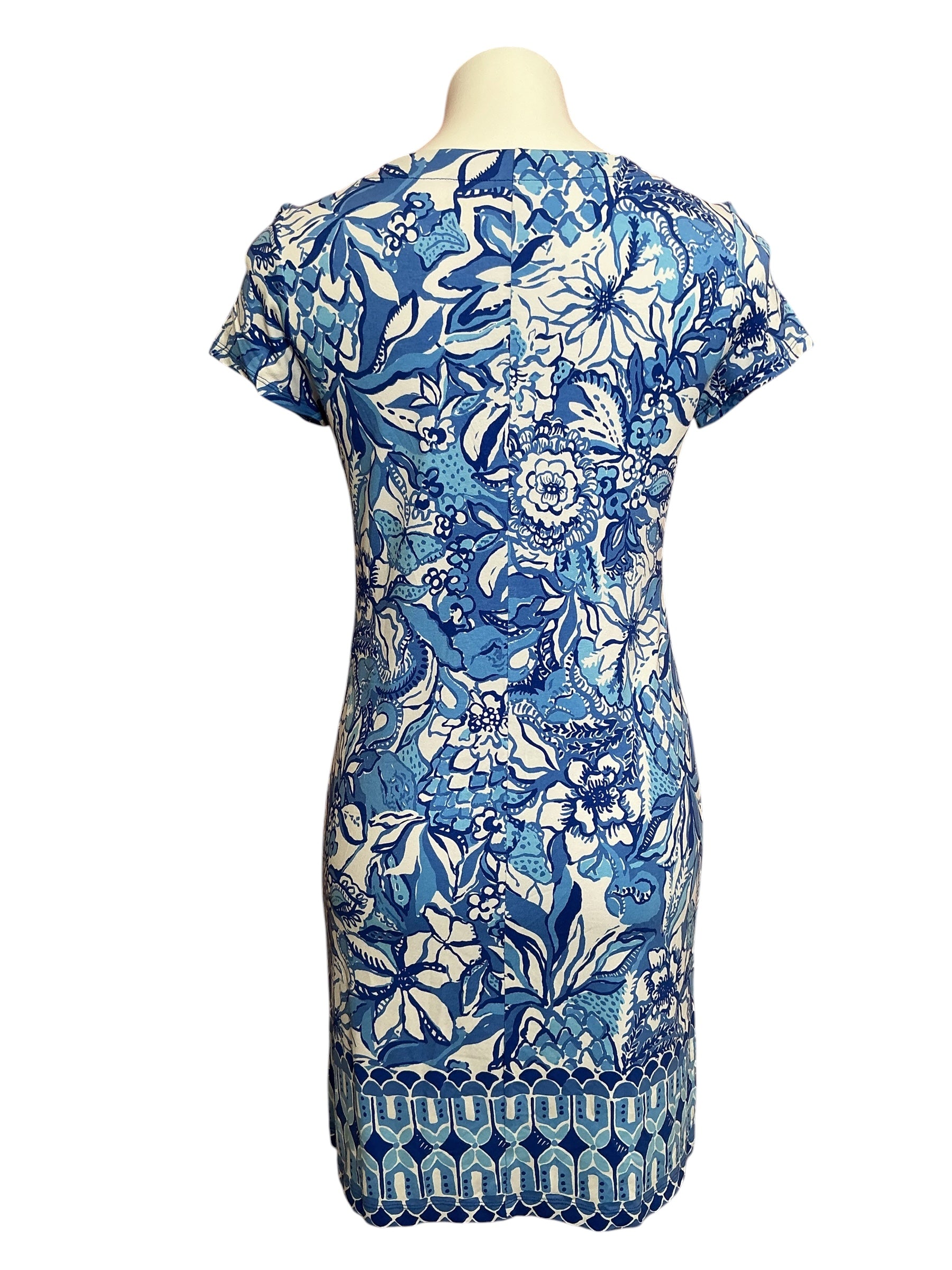 Lilly Pulitzer NWT UPF 50+ Sophiletta Short Sleeve Dress Blue Tang Flocking Fabulous Engineered - Size S