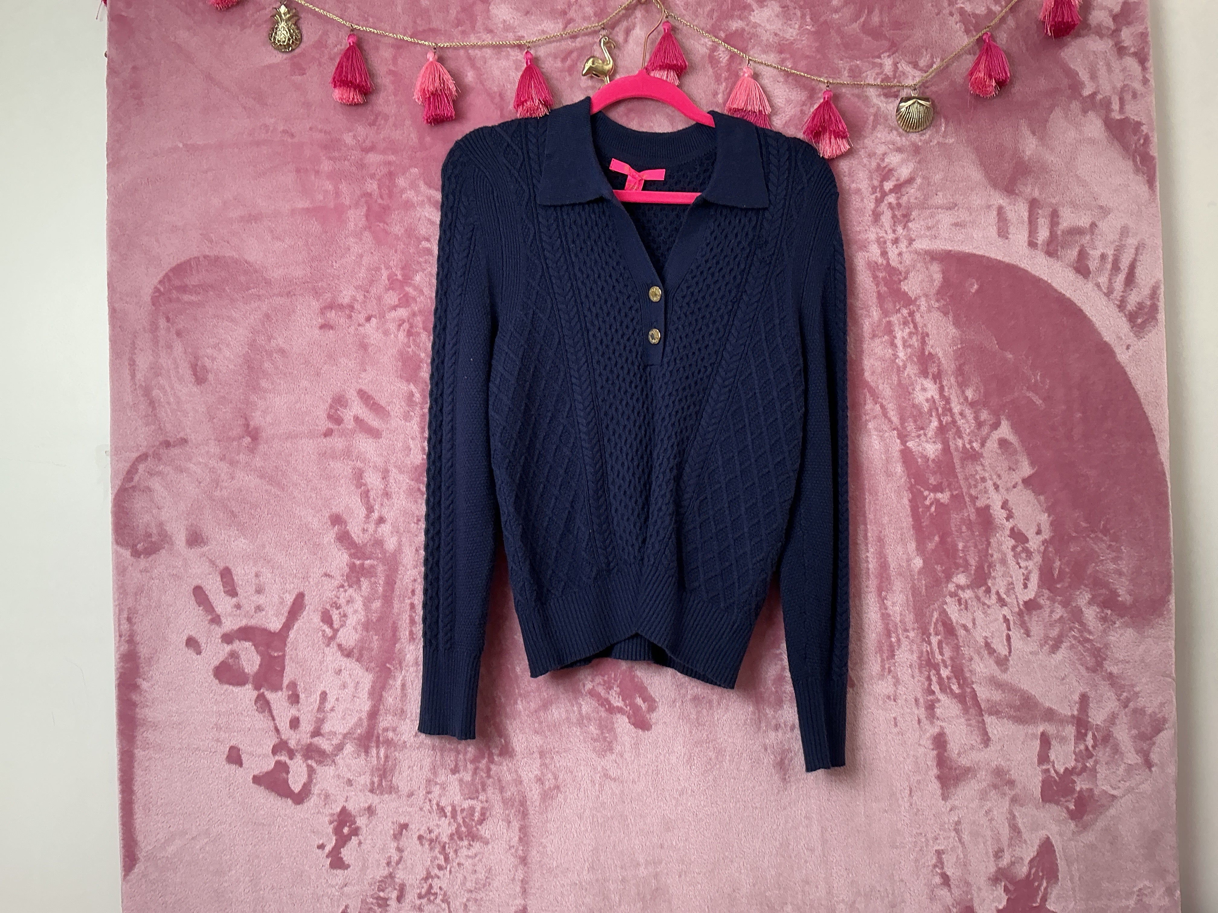 Lilly Pulitzer NWT Lizona Cabled Sweater Low Tide Navy - Size M