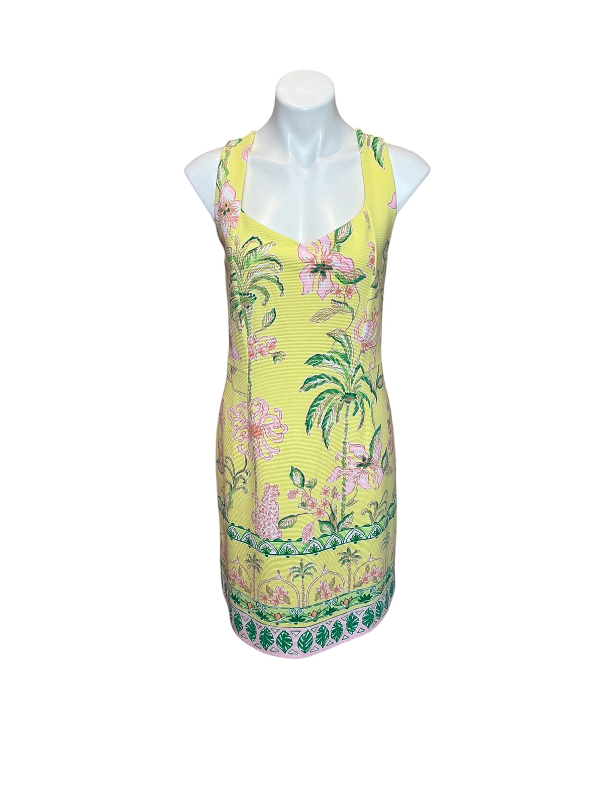 Lilly Pulitzer Del Rey Stretch Shift Dress Finch Yellow Tropical Oasis - Size XL