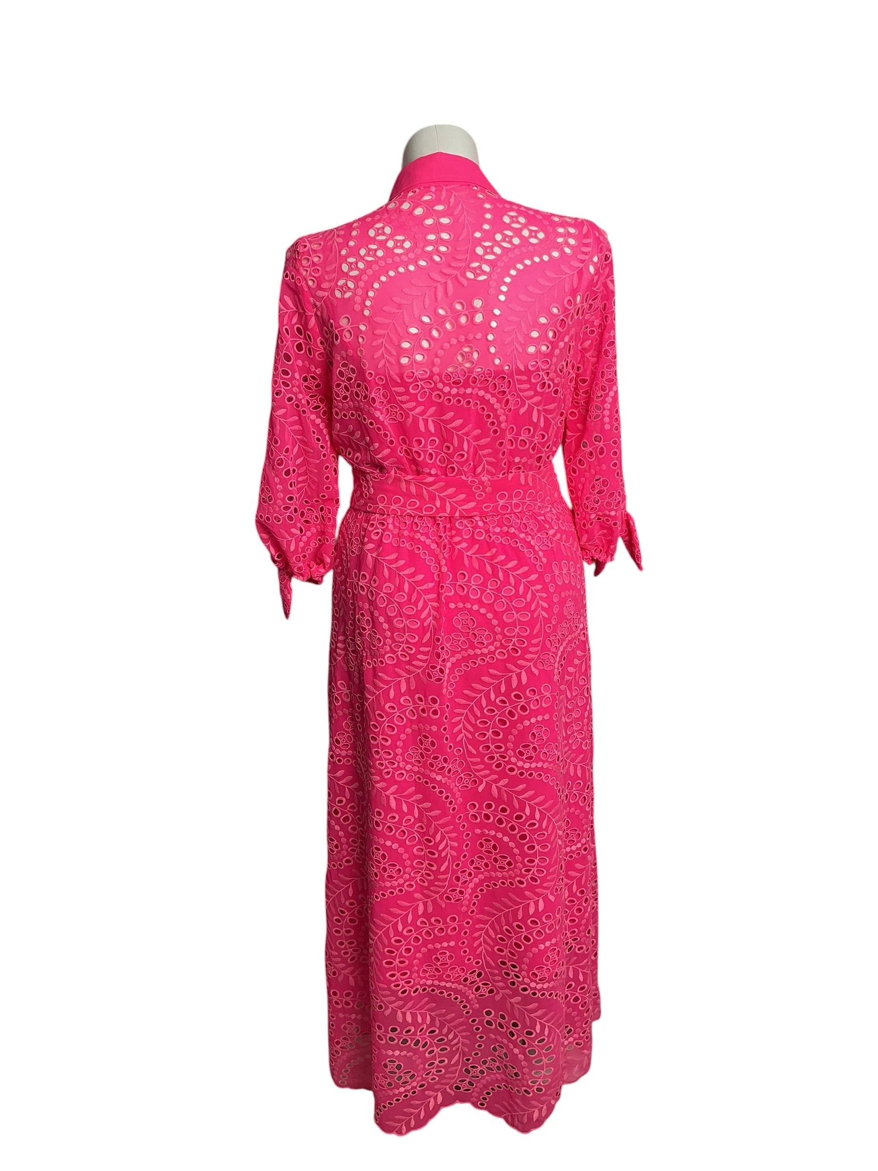 Lilly Pulitzer- Amrita Midi Shirtdress Pink Isle Swirly Fern Scalloped Eyelet Size 14