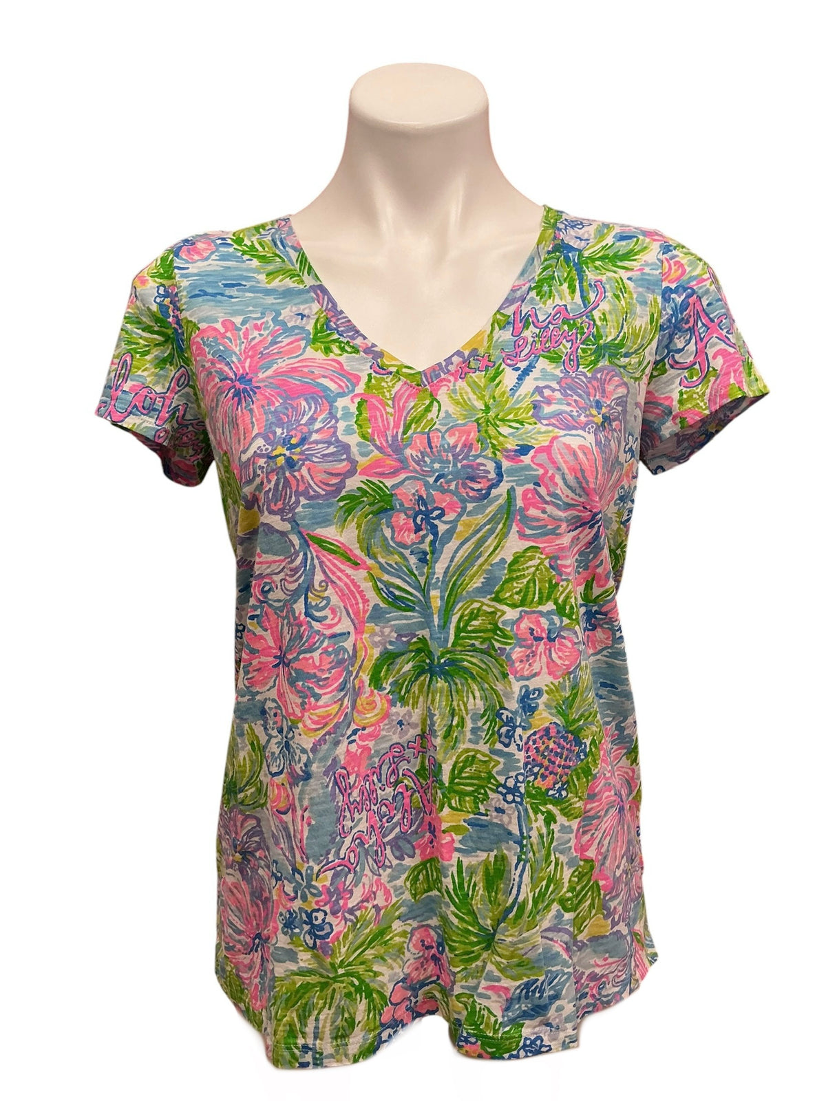 Lilly Pulitzer Etta V Neck Top Aloha Lilly - Size S