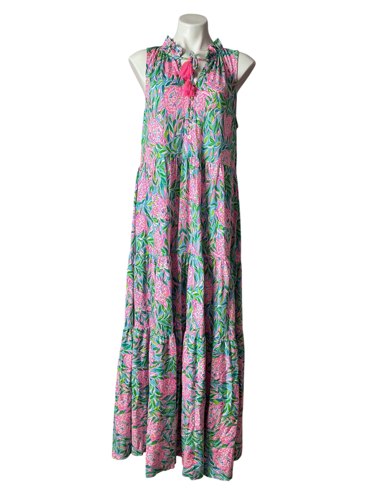 Lilly Pulitzer Malone Maxi Dress Frenchie Blue Turtley In Love - Size L