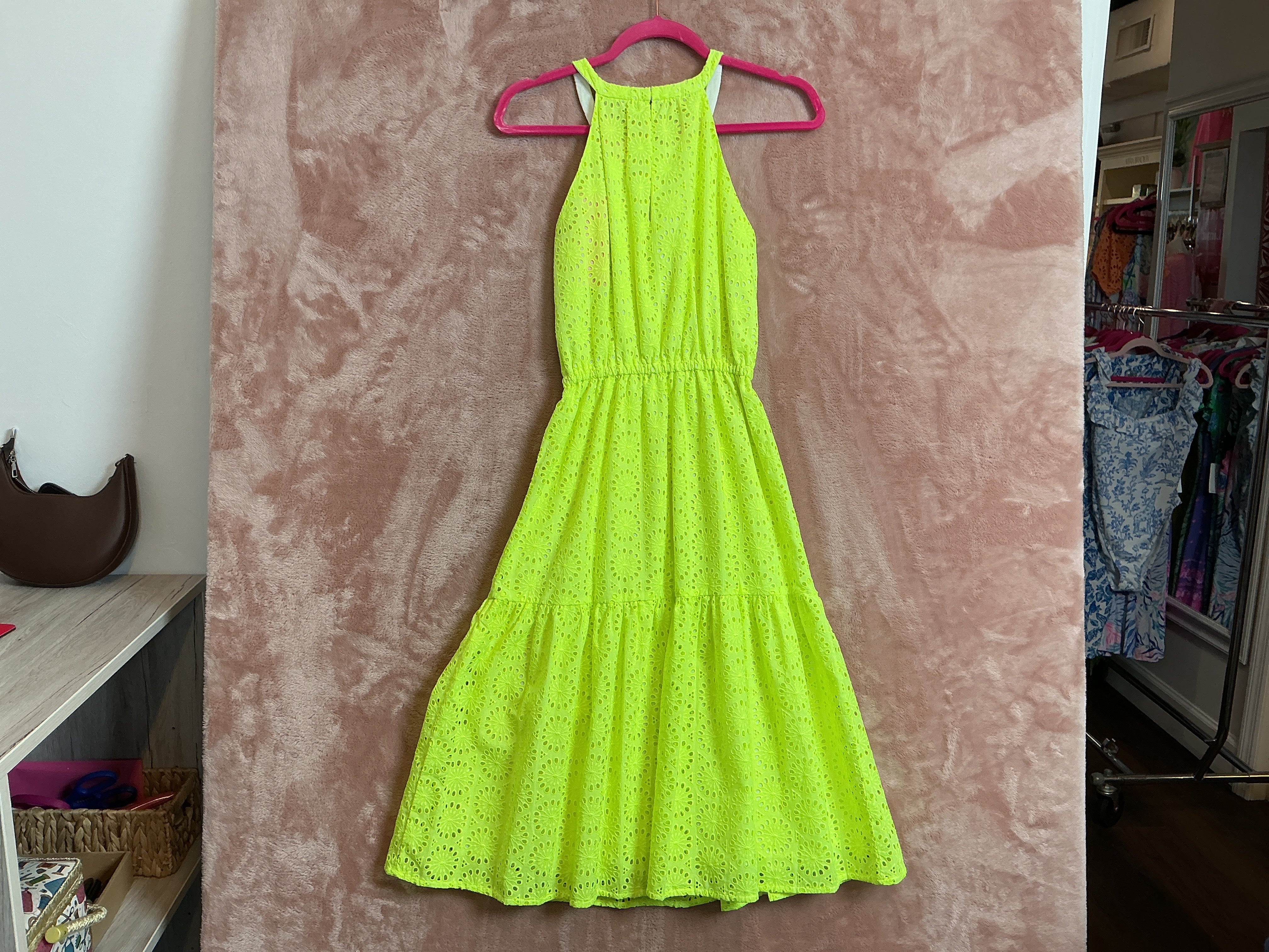 Lilly Pulitzer NWT Alda Midi Dress Prickly Pear Yellow Prickly Pear Neon Geo Eyelet - Size XS