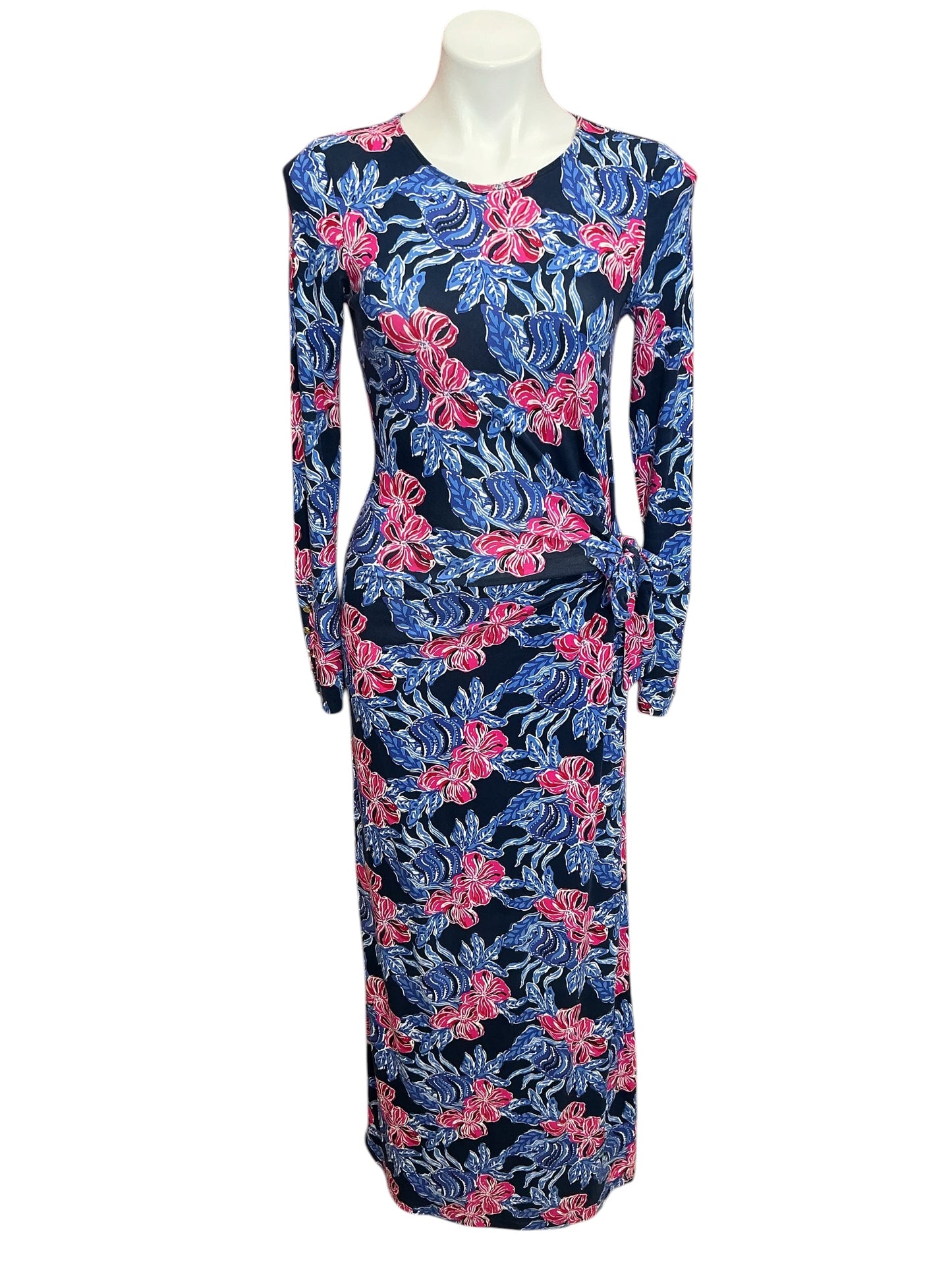 Lilly Pulitzer Bryson Long Sleeve Maxi Dress Low Tide Navy Its Ofishell - Size XS