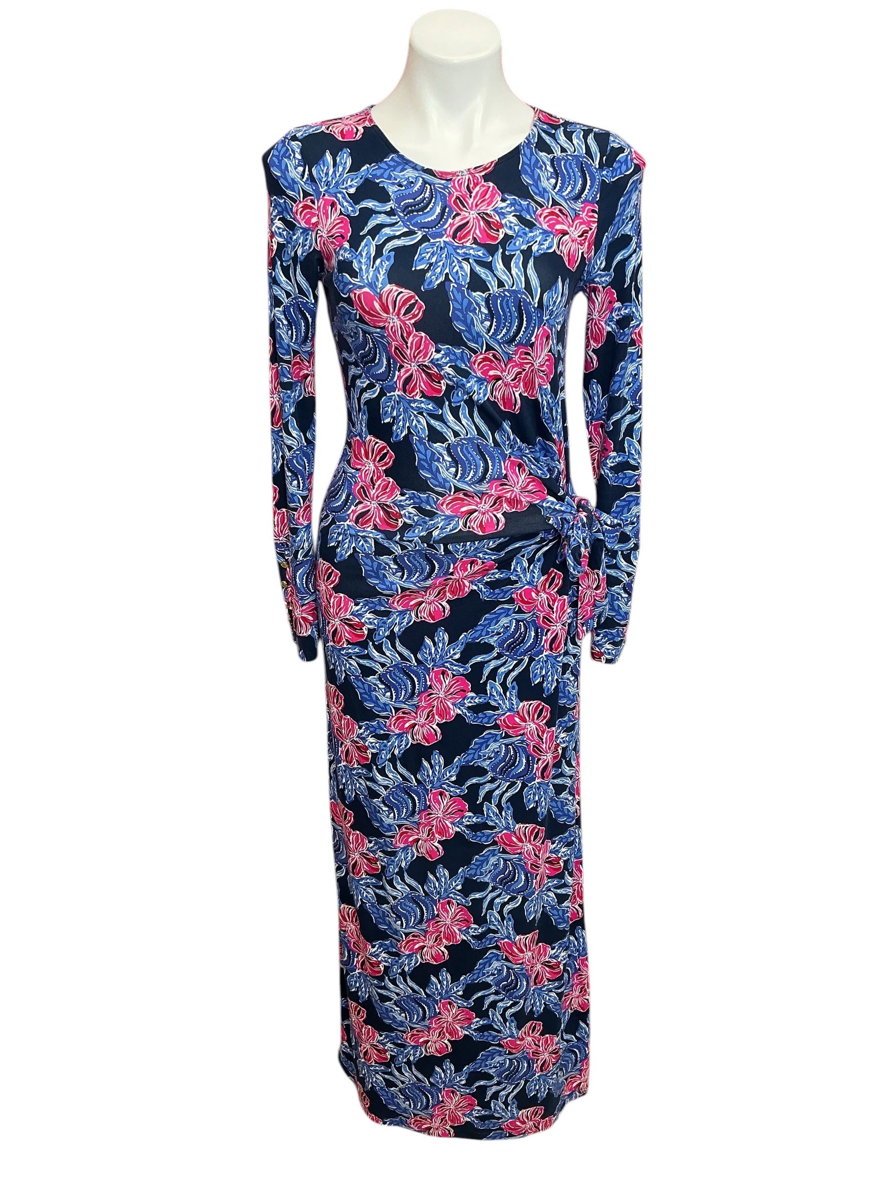 Lilly Pulitzer Bryson Long Sleeve Maxi Dress Low Tide Navy Its Ofishell - Size XS
