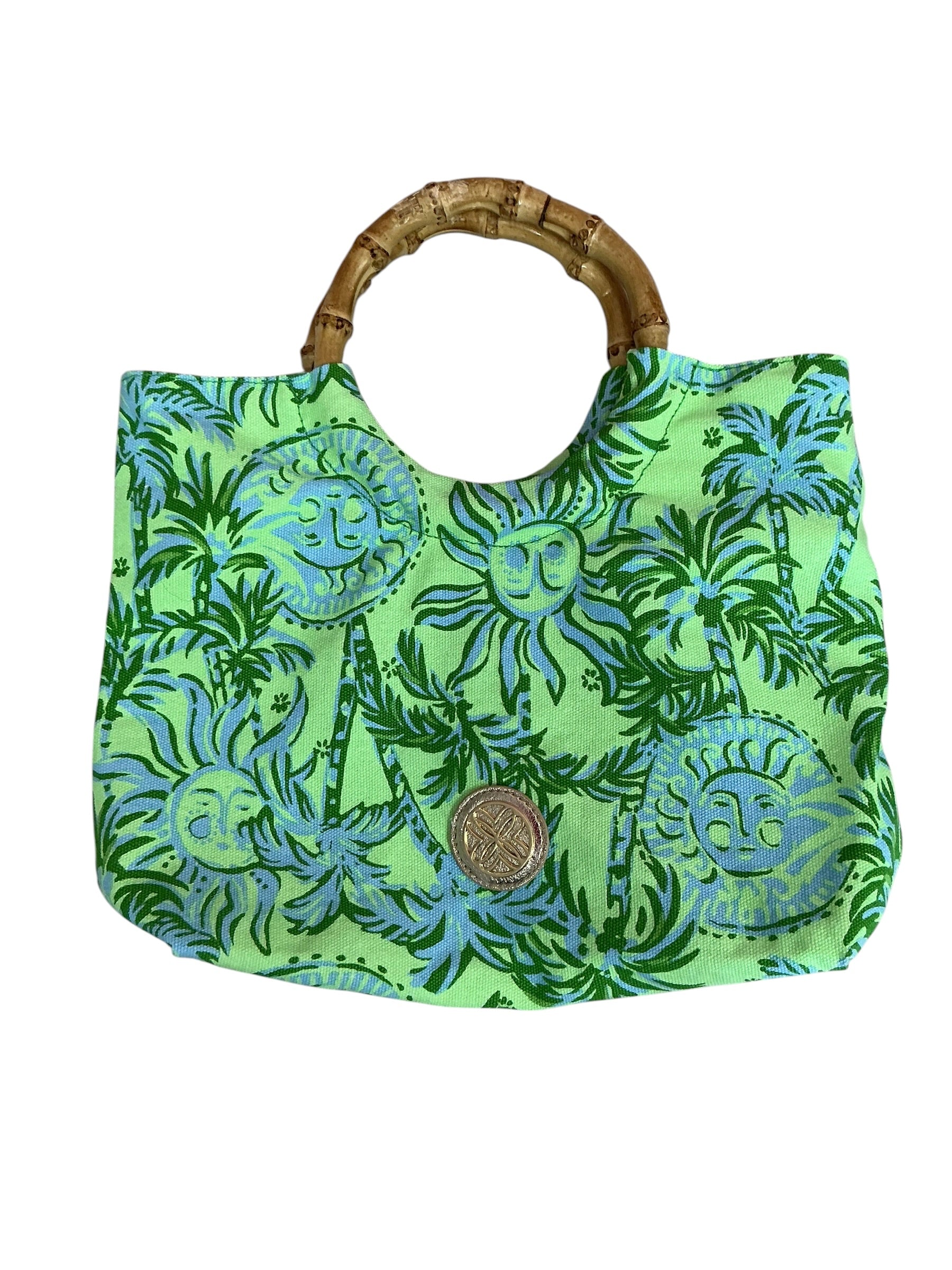 Lilly Pulitzer AS IS Signature Bamboo Handle Tote Bag Cool Mint Catchin Rays