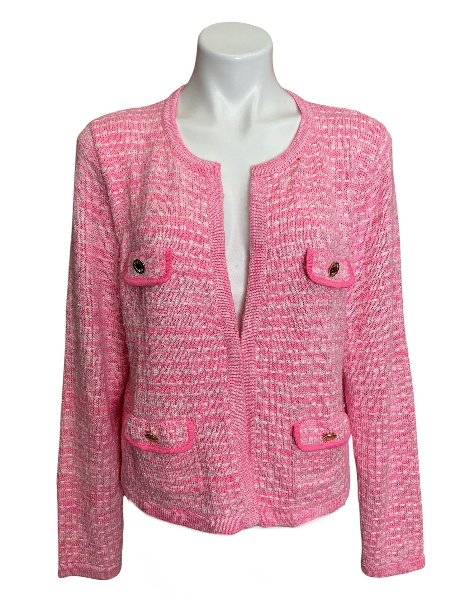 Lilly Pulitzer Kienna Cardigan Aura Pink Metallic Marled - Size XL