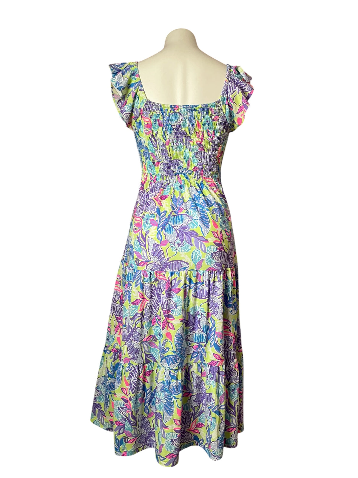 Lilly Pulitzer NWT Jilly Smocked Midi Dress Dew Drop Stay Fly - Size XS