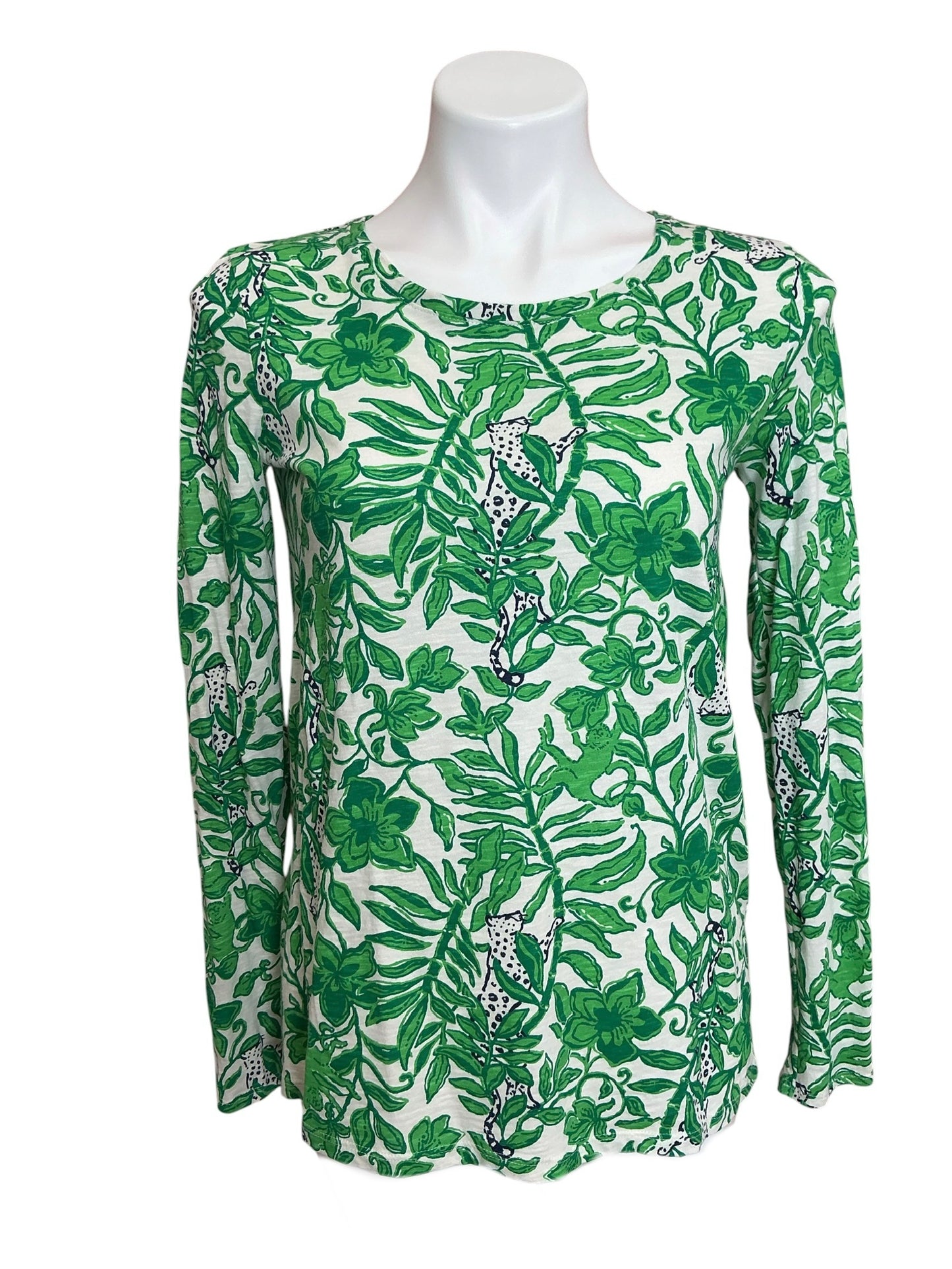 Lilly Pulitzer Etta Scoop Neck Long Sleeve Top Fiddle Leaf Green Lil Escape Plan - Size XS