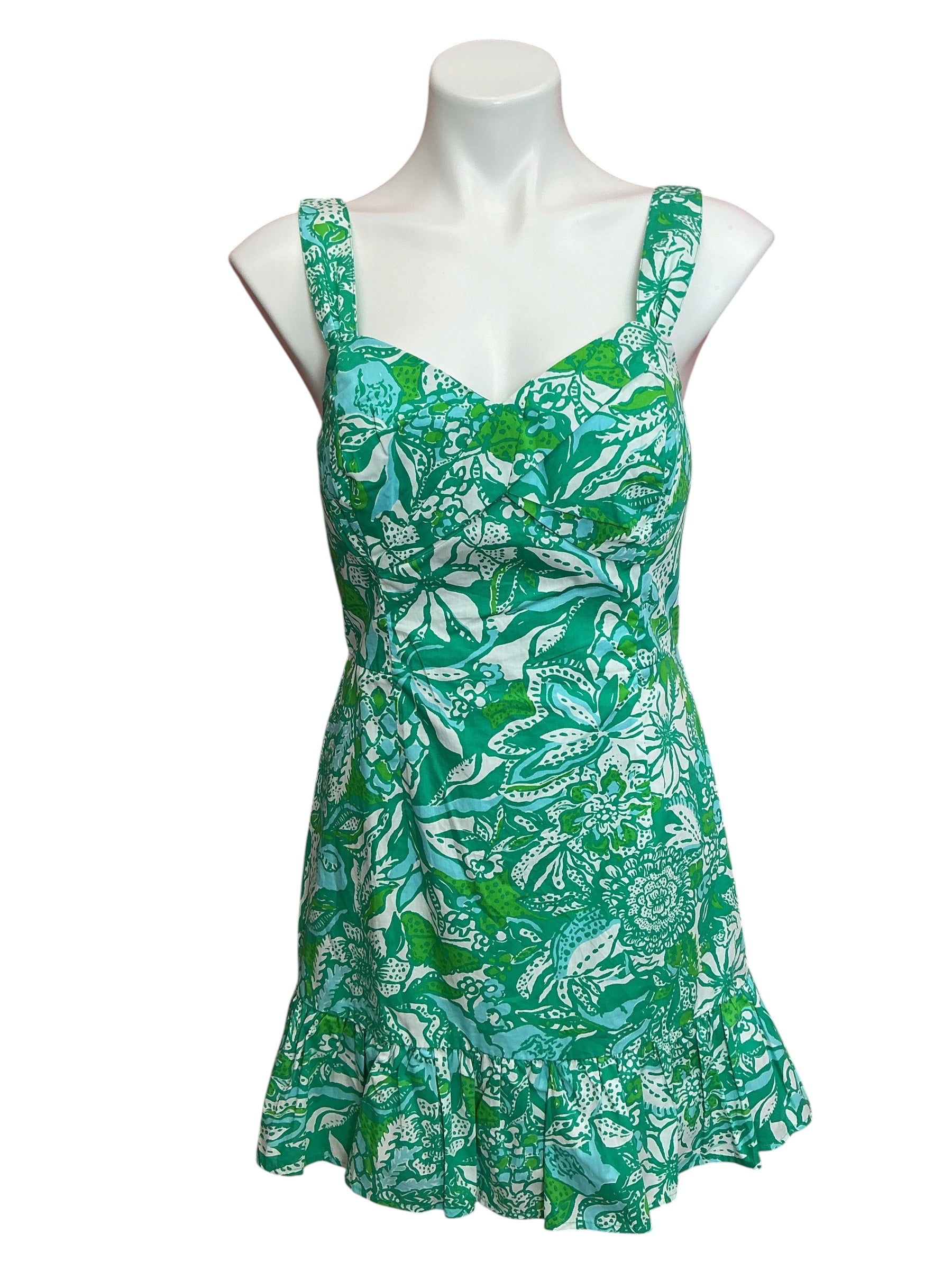 Lilly Pulitzer Rocko Cotton Romper - Botanical Green Safari Sangria - Size 4