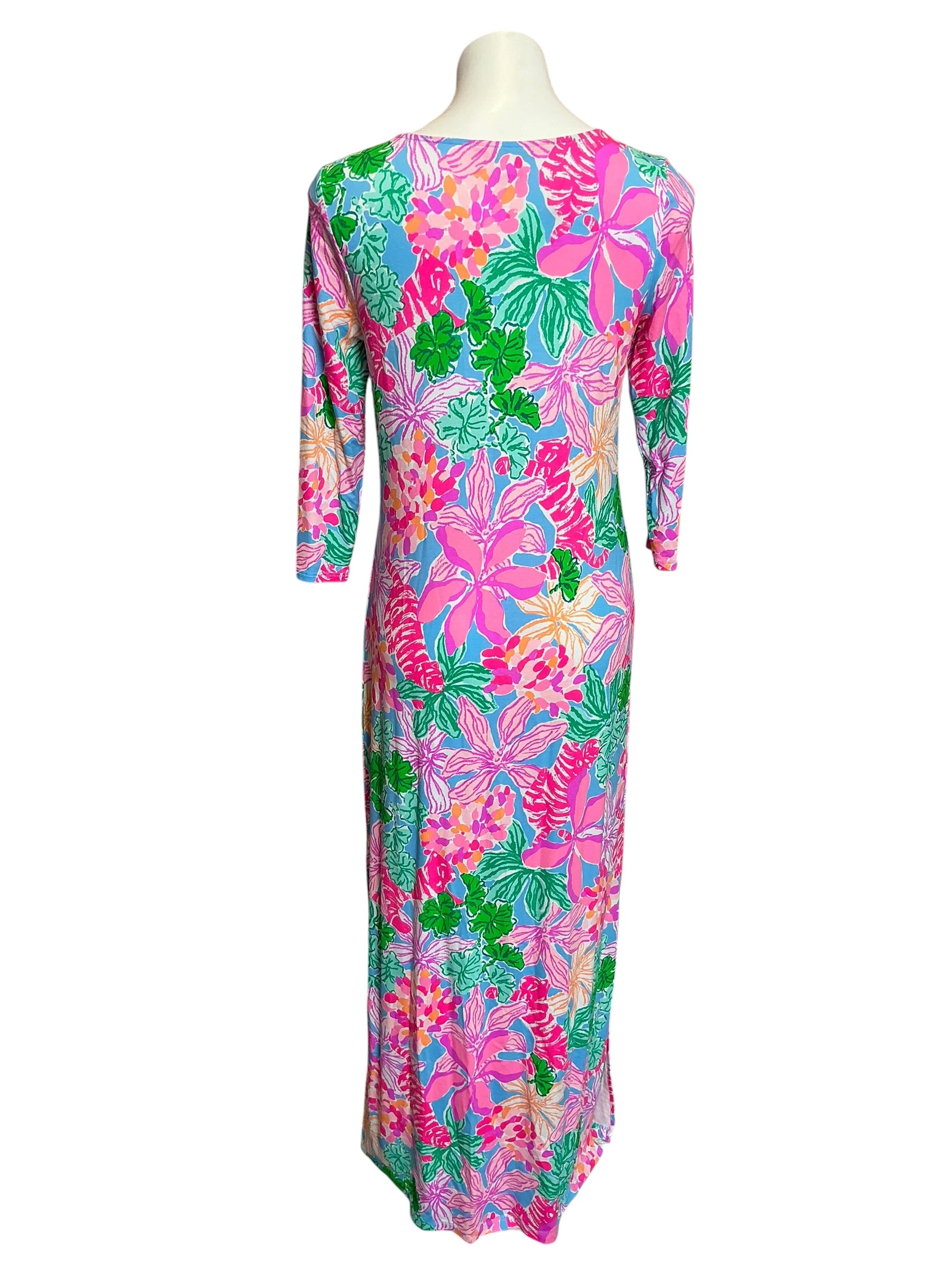 Lilly Pulitzer Morgann 3/4 Sleeve Maxi Dress Aura Pink Leaf An Impression - Size M