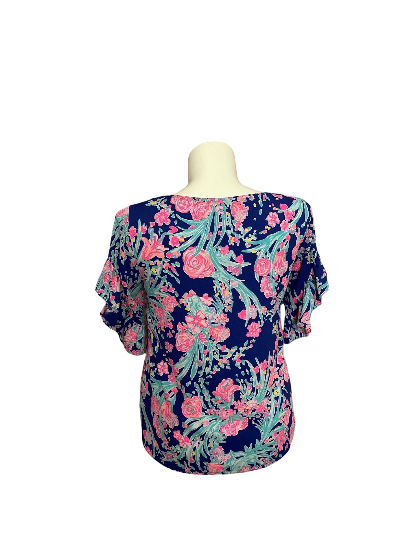Lilly Pulitzer- Darlah Top Corsica Blue Toucan Party Size M