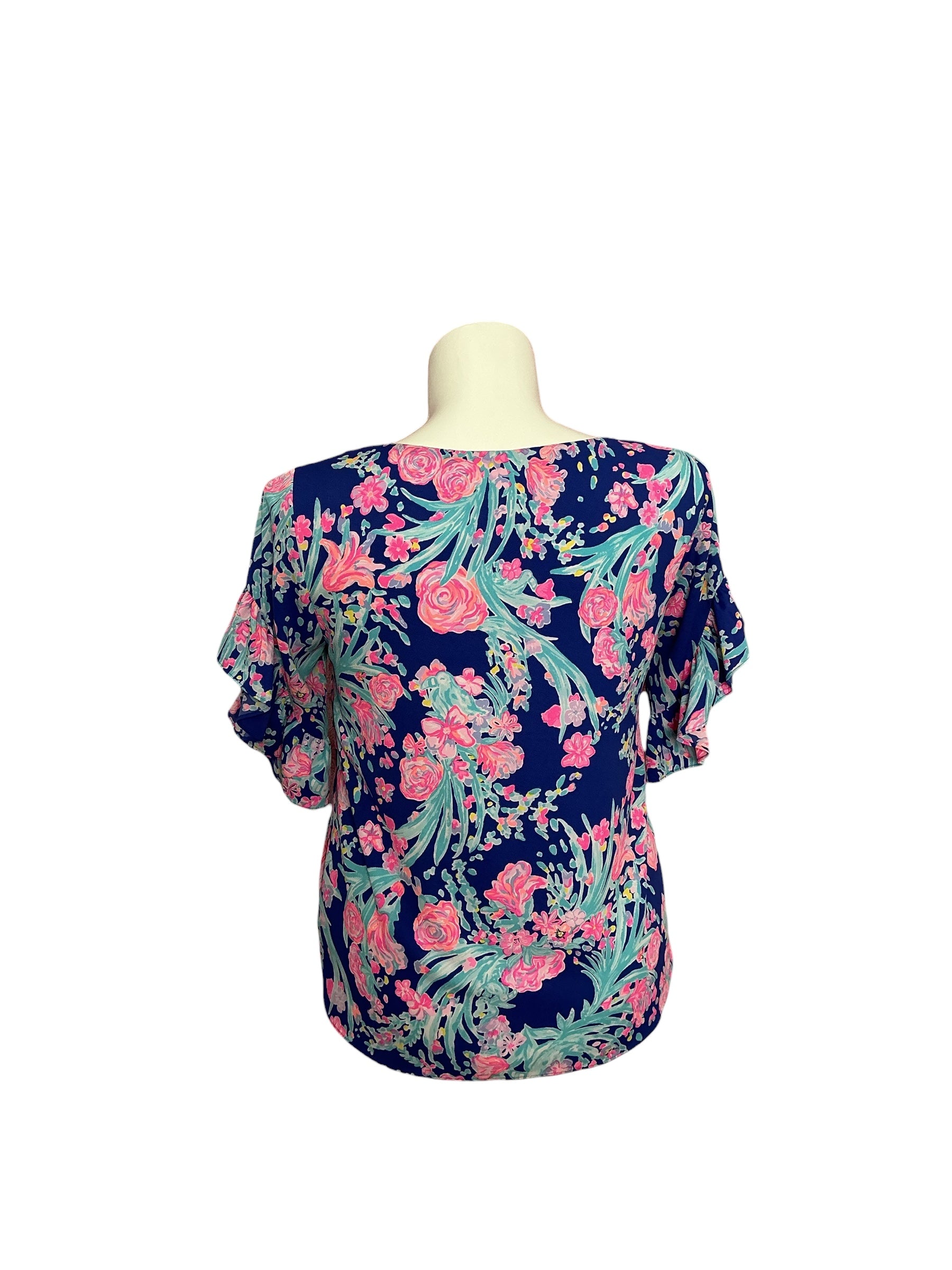 Lilly Pulitzer- Darlah Top Corsica Blue Toucan Party Size M