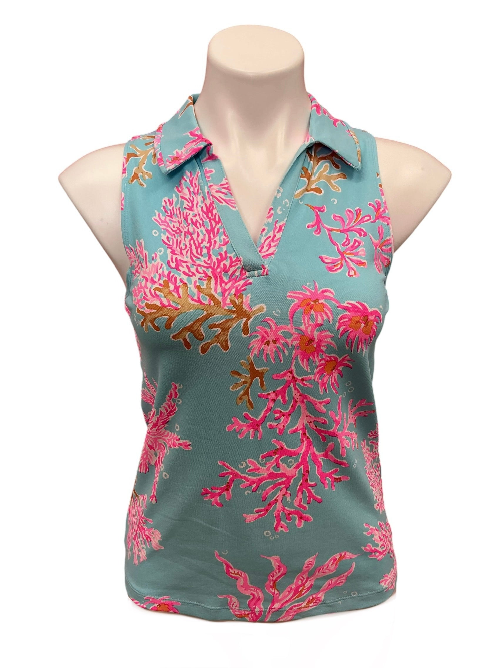 Lilly Pulitzer NWT Alister Polo UPF 50+ Top Multi Royal Coral - Size XS