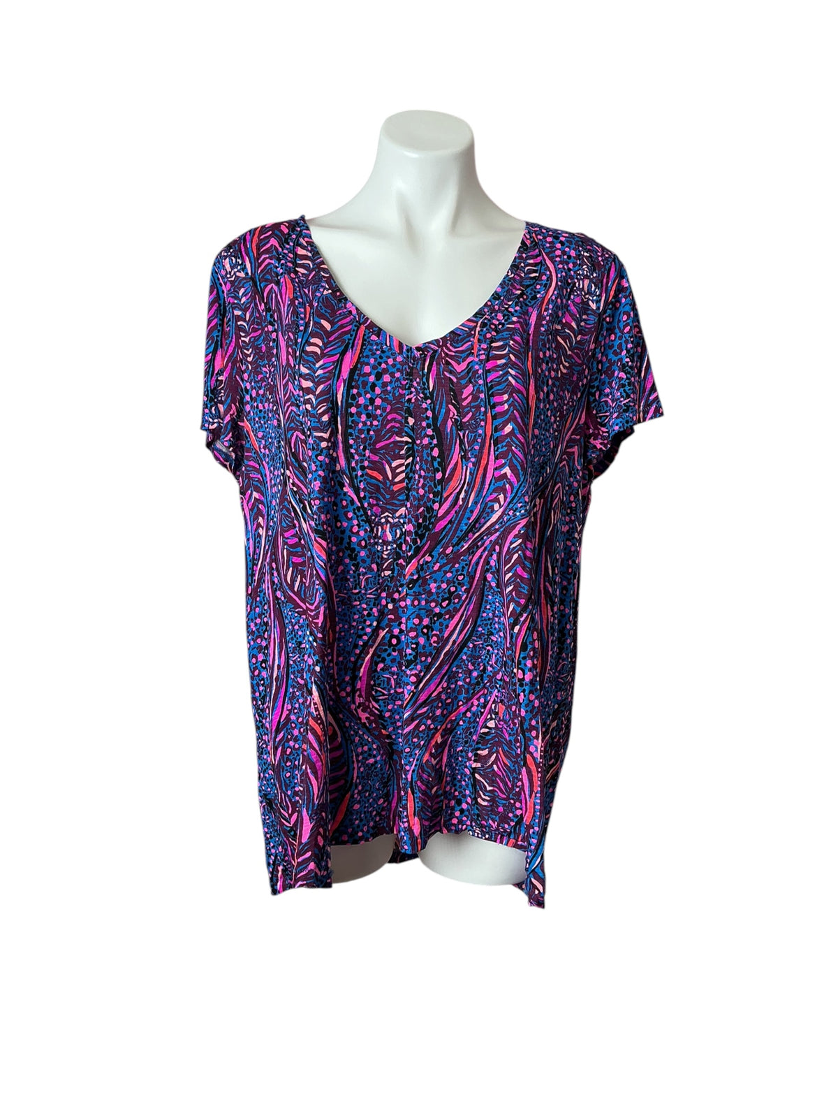 Lilly Pulitzer V-Neck Top Blue Flare Always Pawsitive - Size XXL