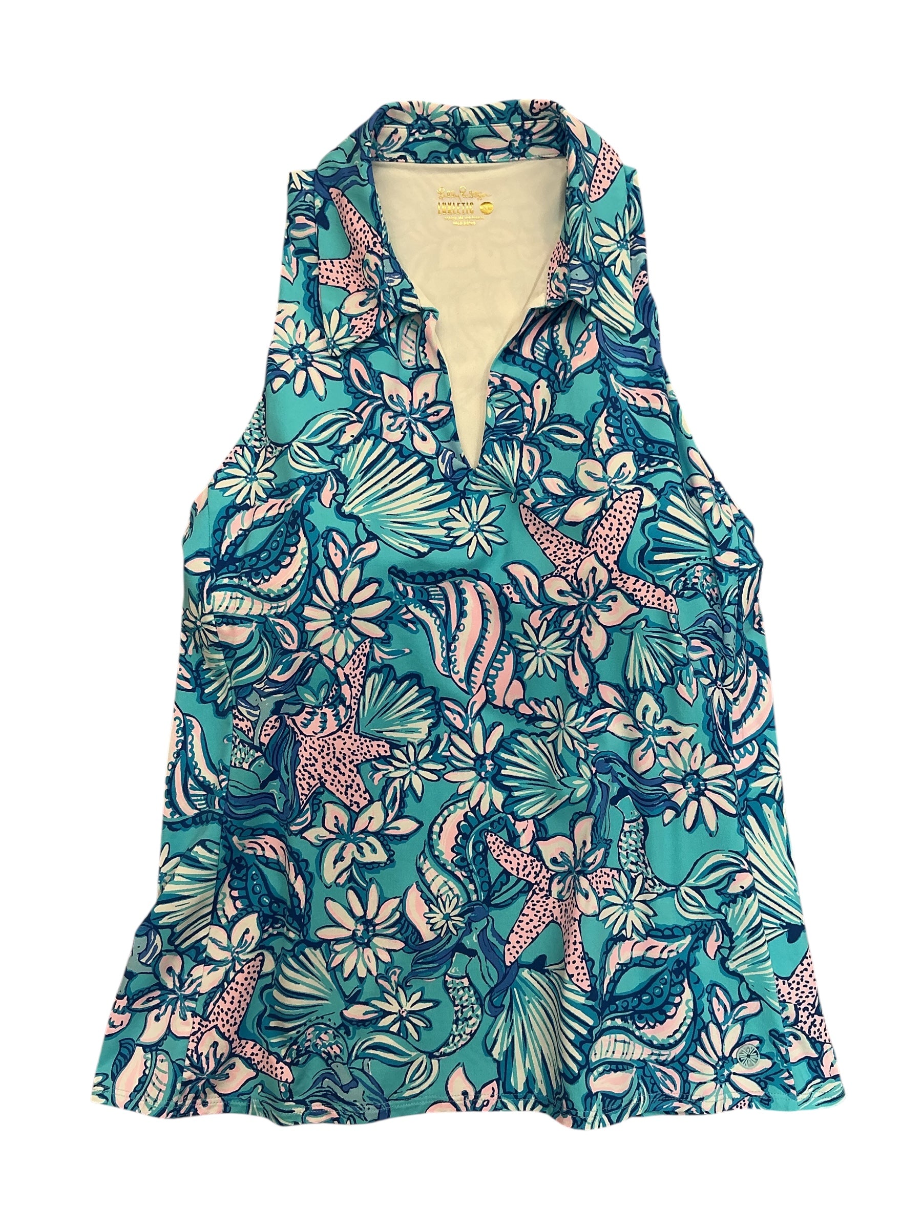 Lilly Pulitzer NWT Lakelyn Bra Polo UPF 50+ Amalfi Blue Sound The Sirens - Size XL