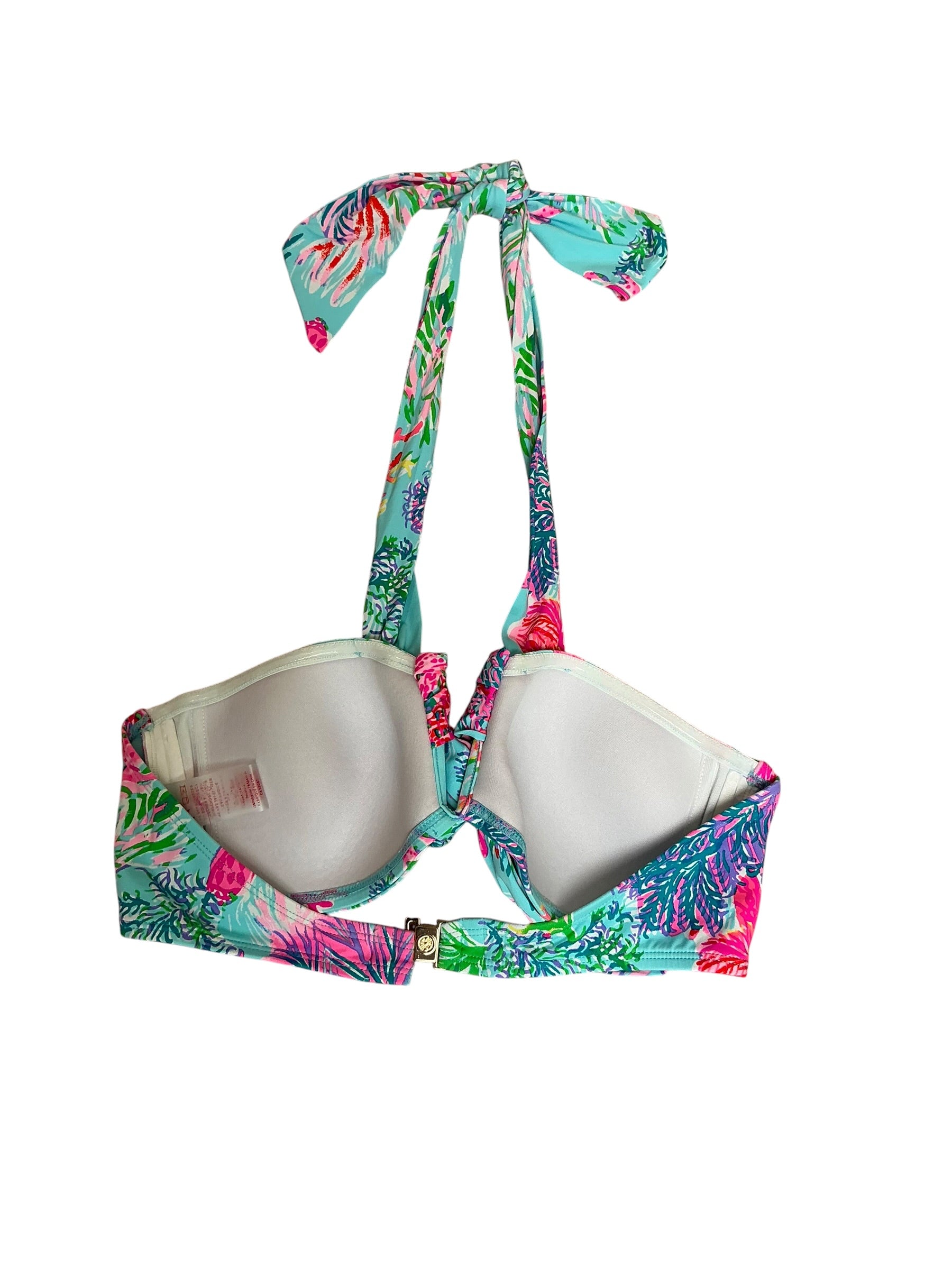 Lilly Pulitzer Eddee Bandeau Bikini Top Celestial Blue Cay To My Heart - Size 10