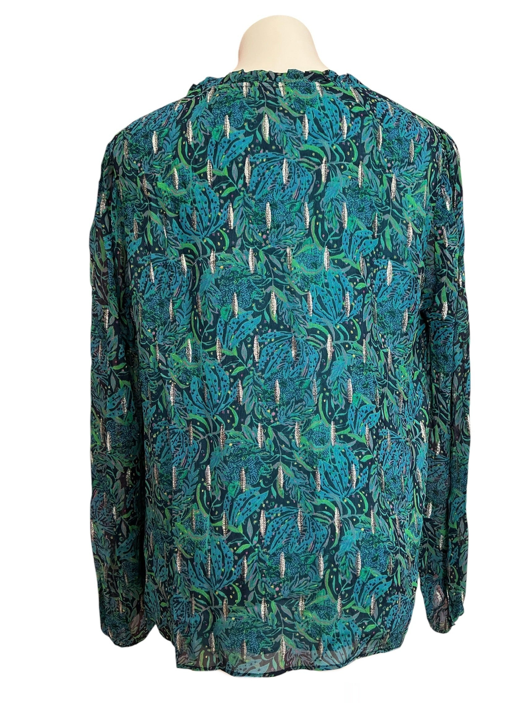 Lilly Pulitzer Giana Long Sleeve Silk Top Low Tide Navy Lil Catty Purrsonality - Size XL
