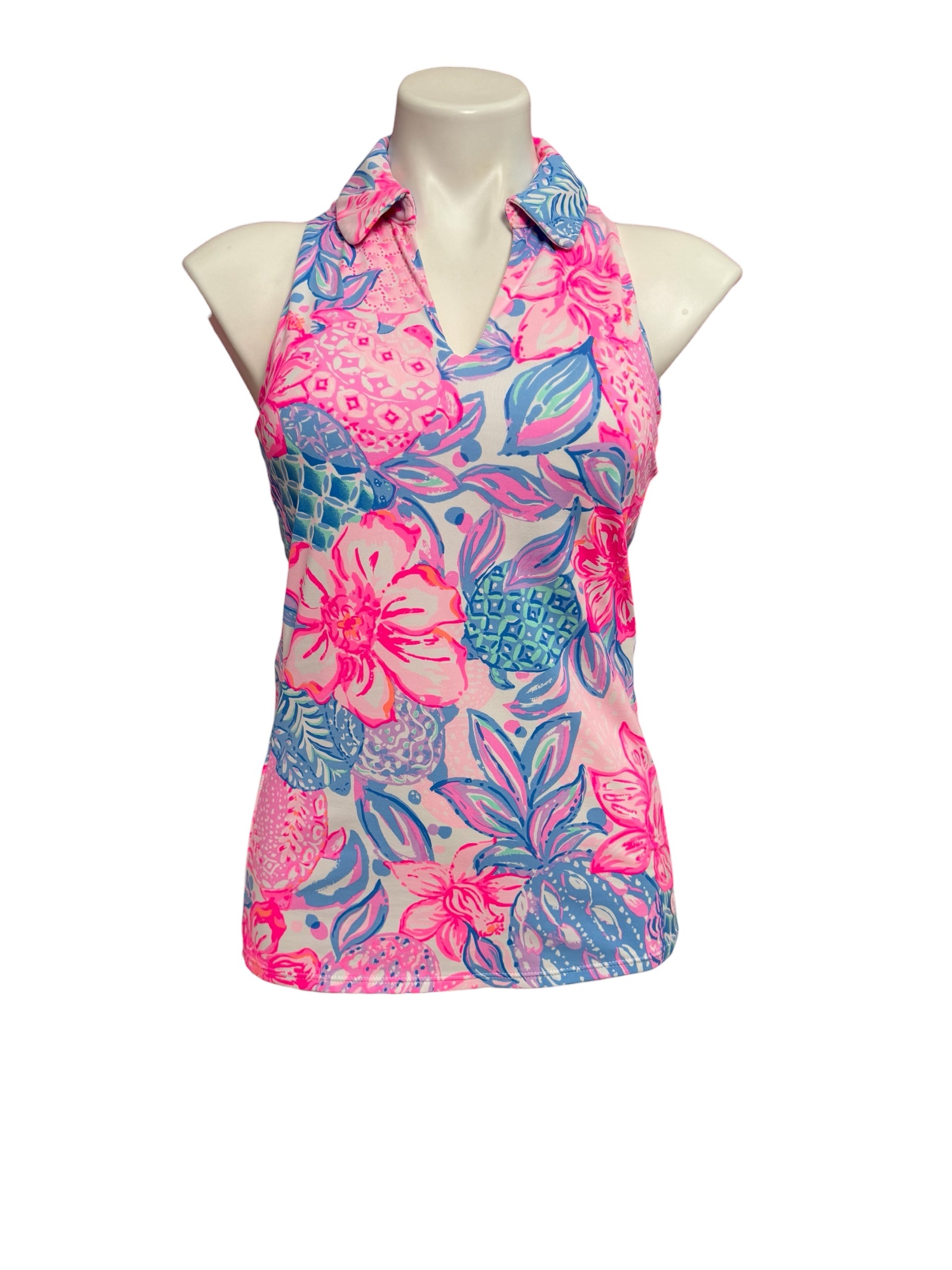 Lilly Pulitzer NWT Luxletic Lakelyn Bra PoloUPF 50+, Pink Isle- Snappy Turtle Size S