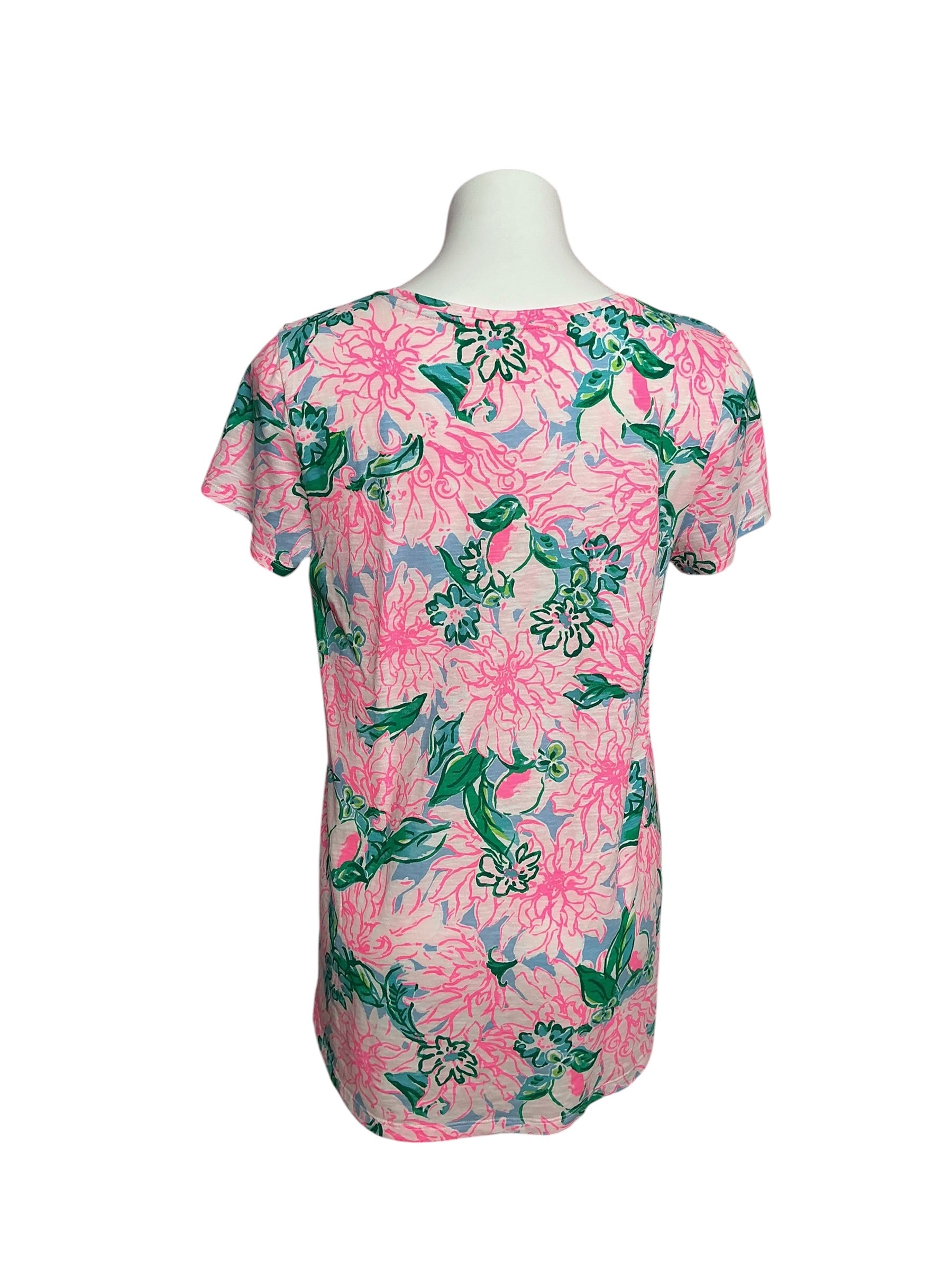 Lilly Pulitzer Etta V-Neck Top Pink Blossom Try Your Zest - Size M